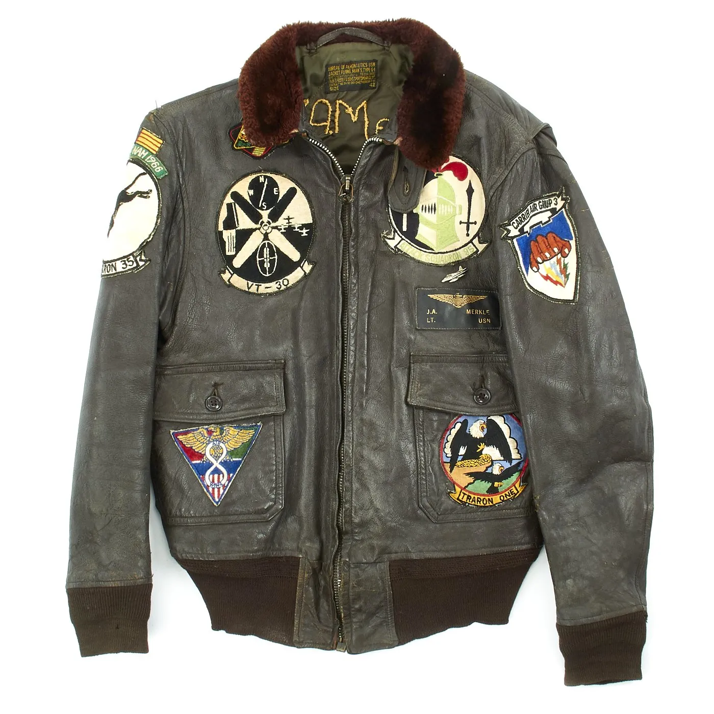 Original U.S. Vietnam War Named USN Attack Squadron Fighter Pilot Patched Flight G-1 Jacket