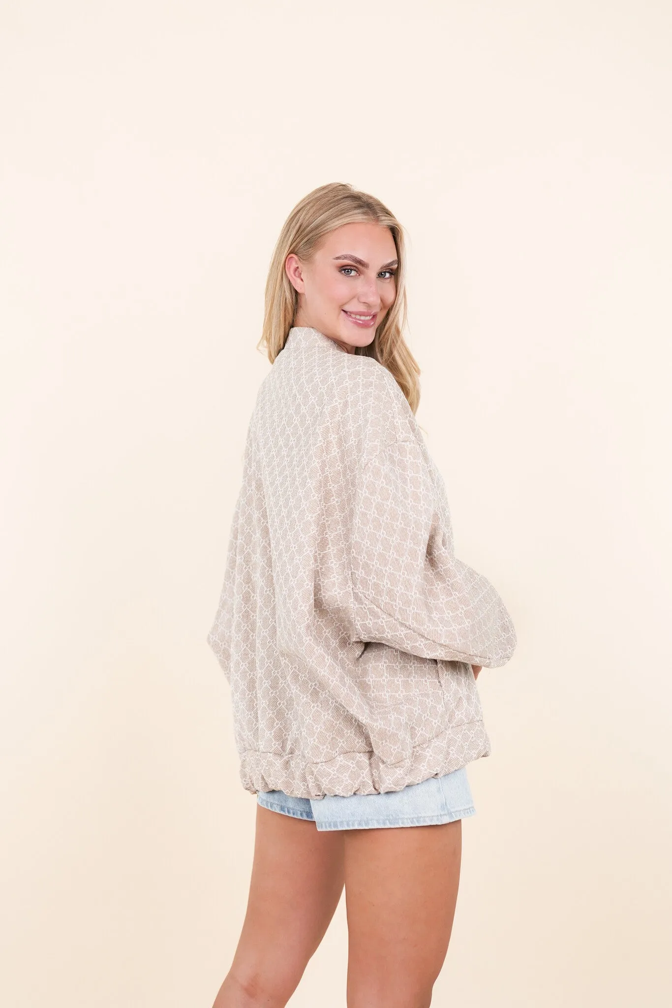 Oversized bomber jacket met print beige - Liselot