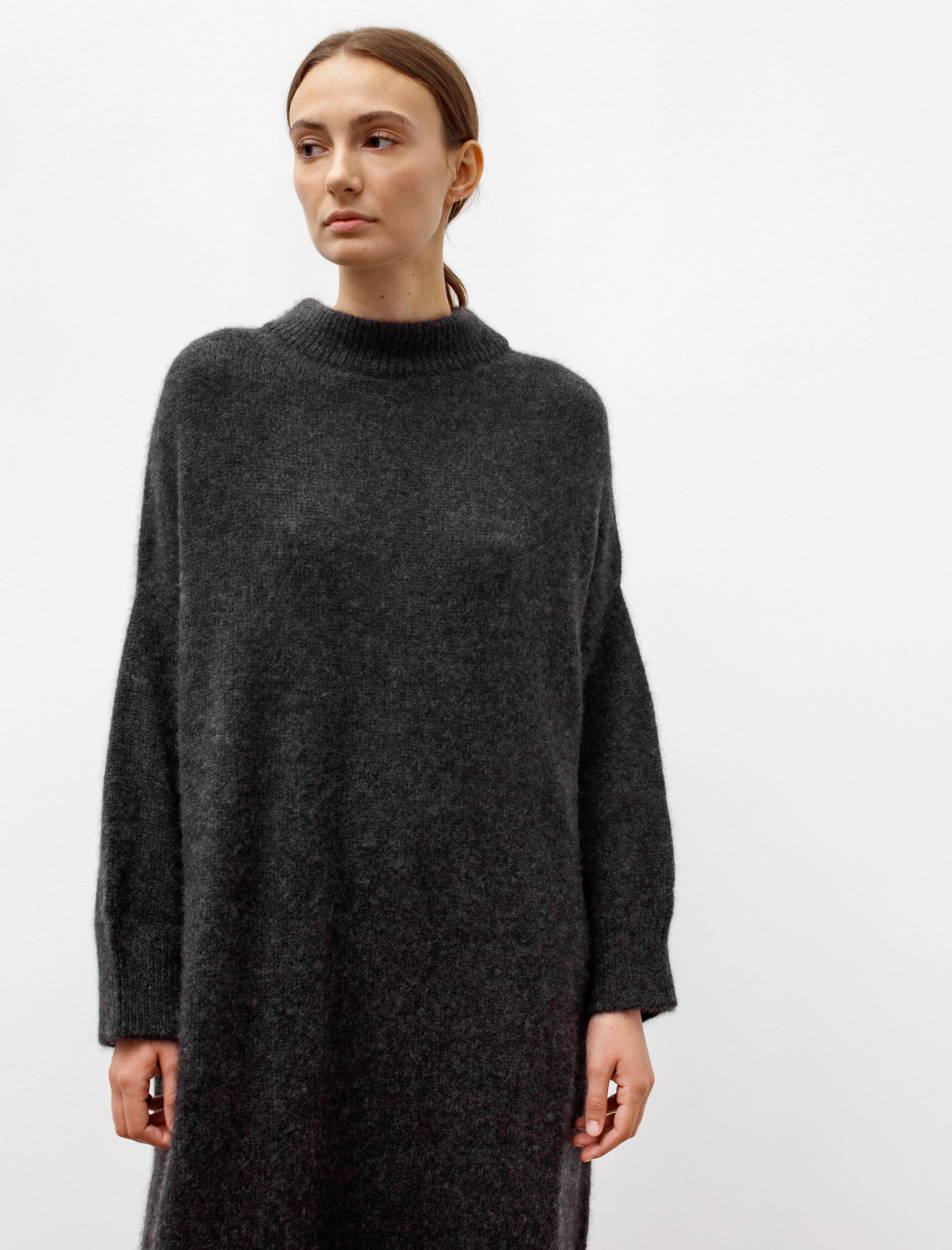 Oversized Roundneck Cashmere/Silk Dress Charcoal