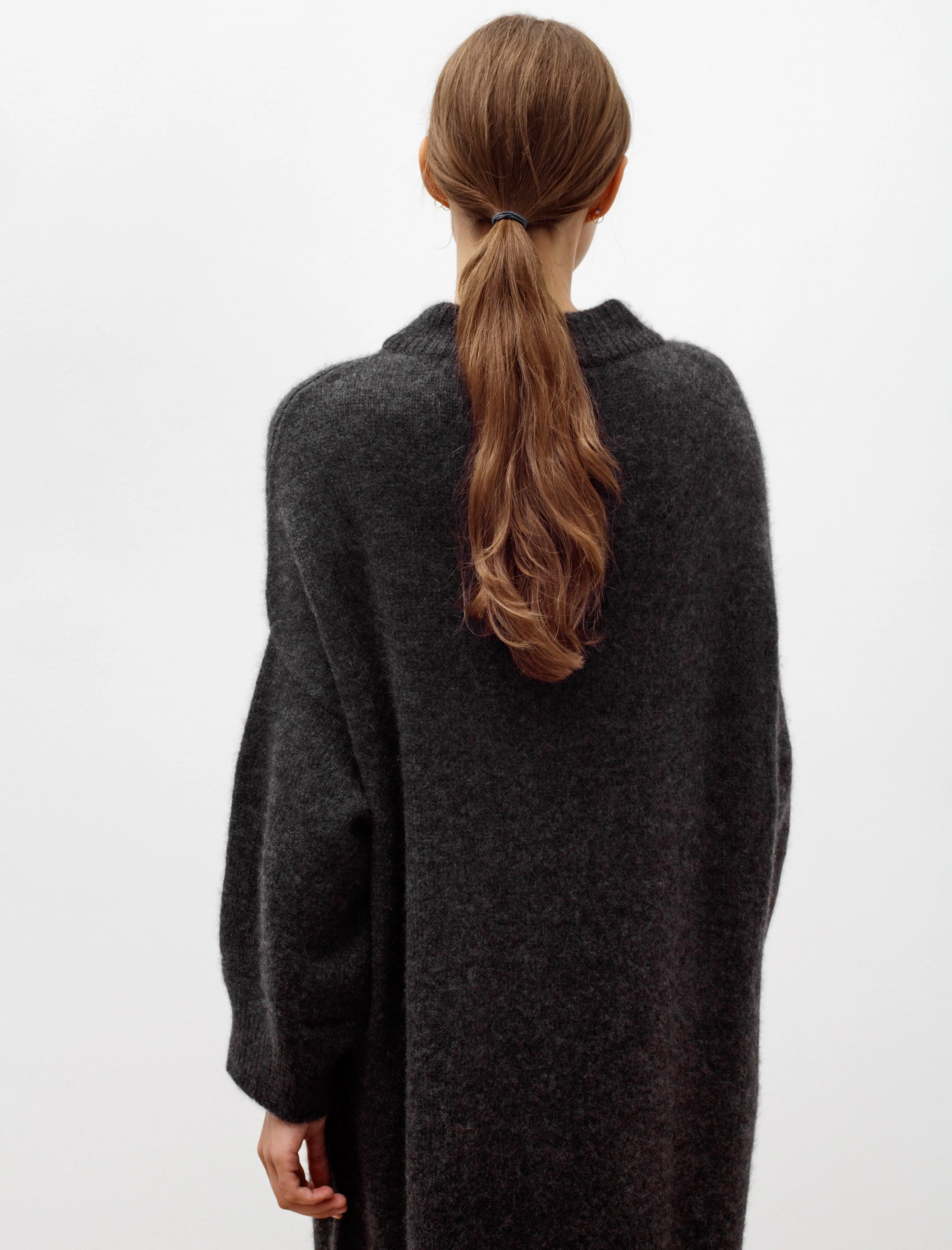 Oversized Roundneck Cashmere/Silk Dress Charcoal