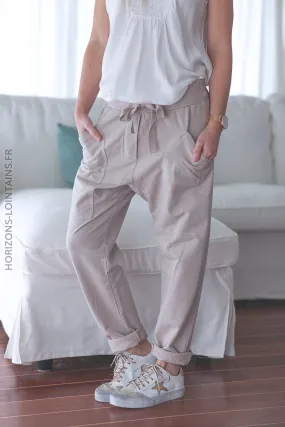 Pantalon de jogging urbain couleur beige à poches