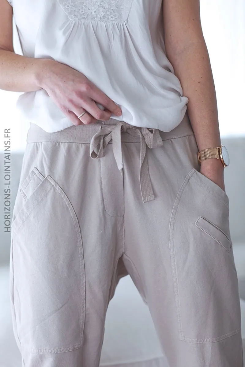 Pantalon de jogging urbain couleur beige à poches