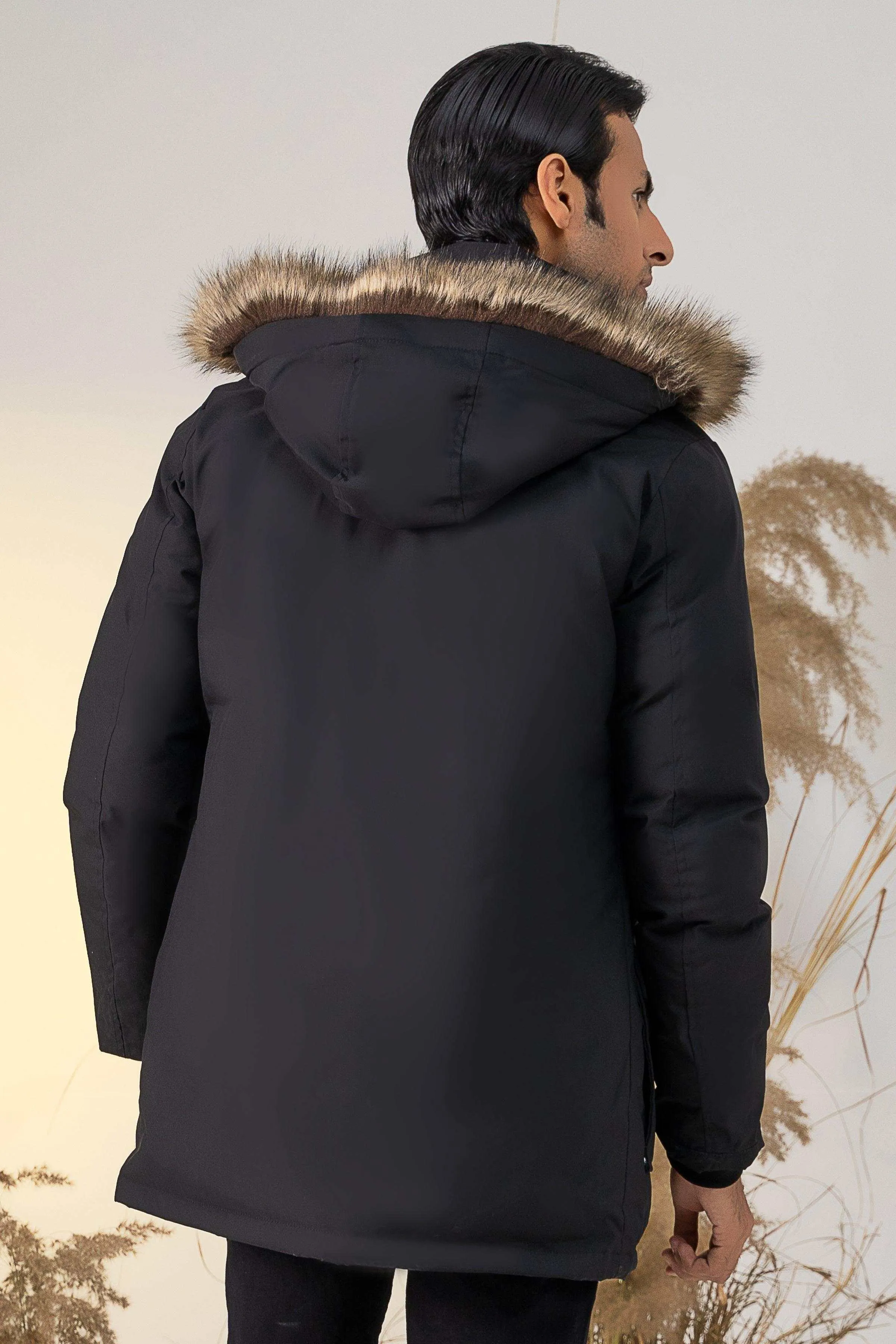 PARKA JACKET WITH FUR HOOD BLACK