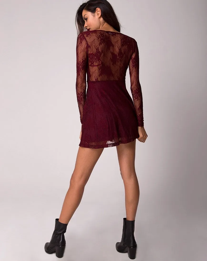 Penley Skater Dress in Femme Lace Maroon