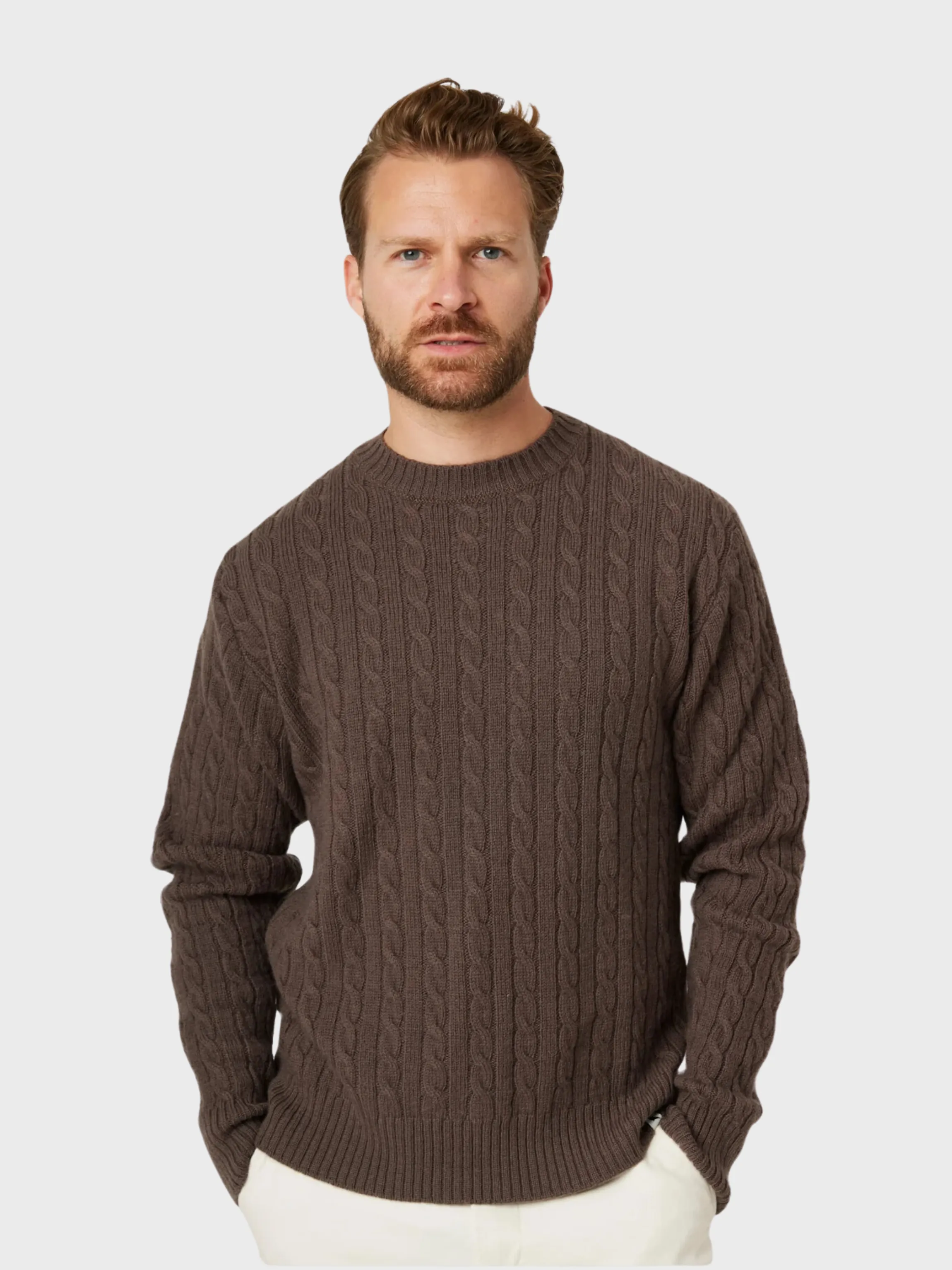 Peregrine Sweater Makers Stitch Cable Crew Jumper Coffee