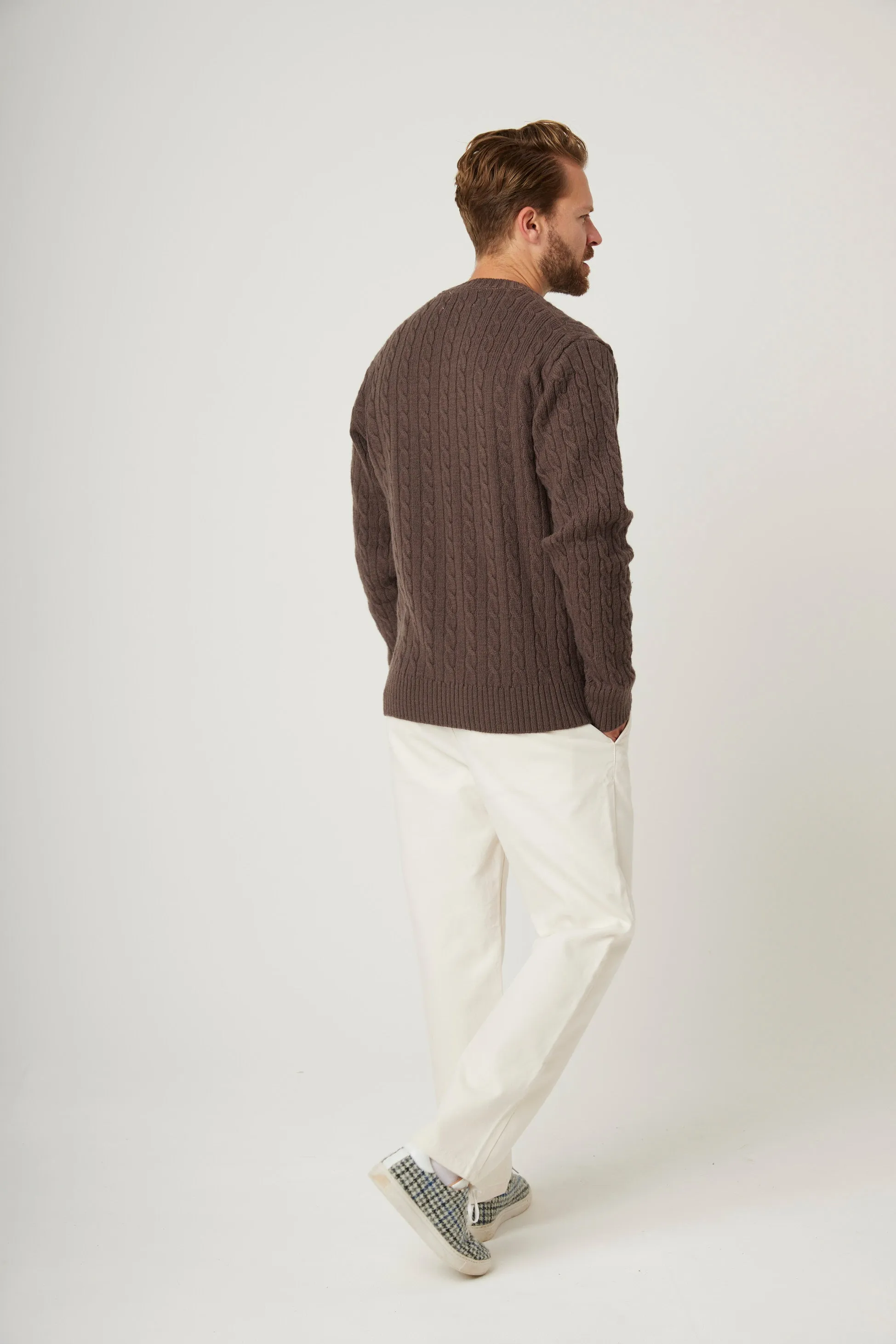 Peregrine Sweater Makers Stitch Cable Crew Jumper Coffee