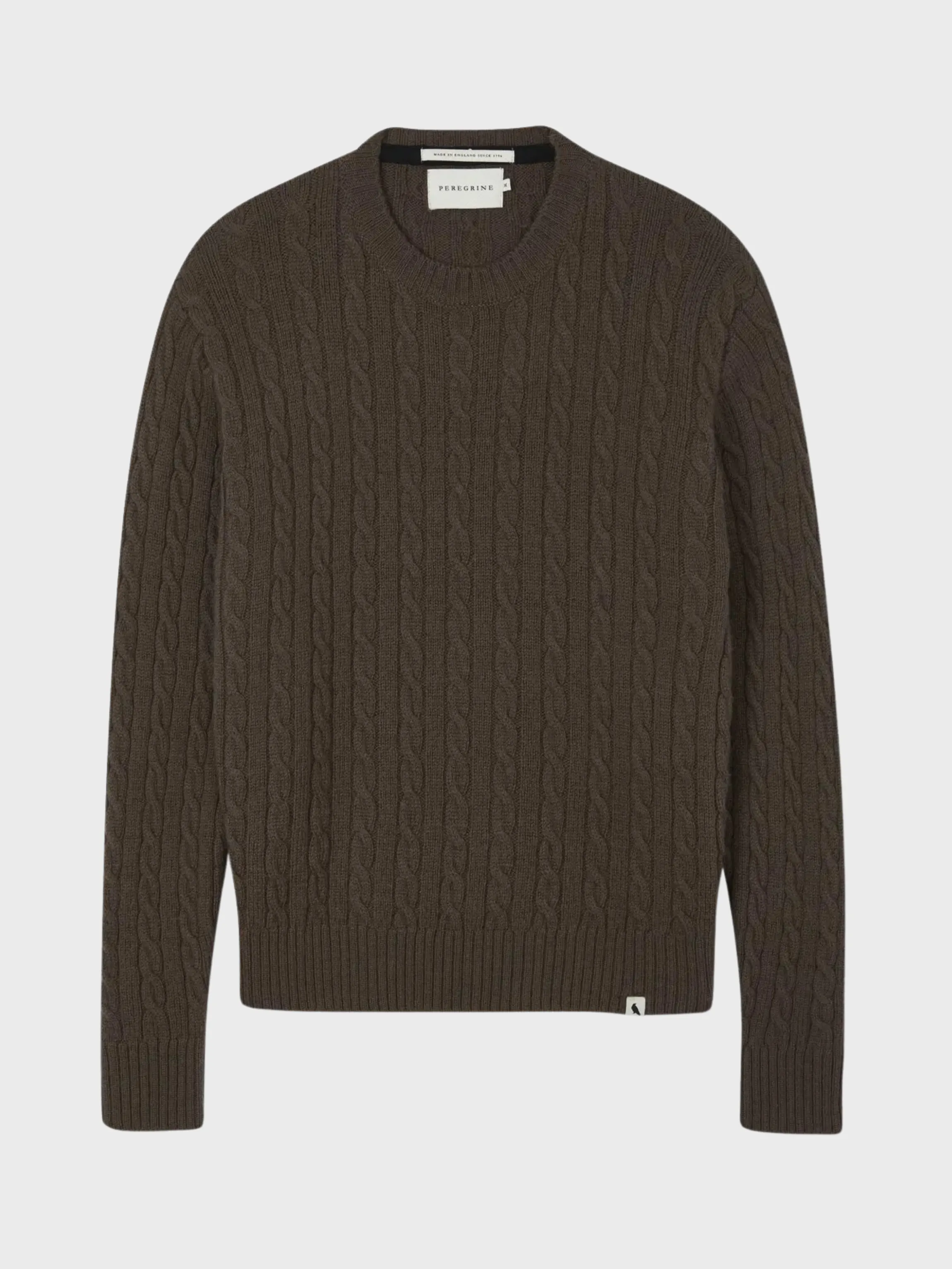 Peregrine Sweater Makers Stitch Cable Crew Jumper Coffee