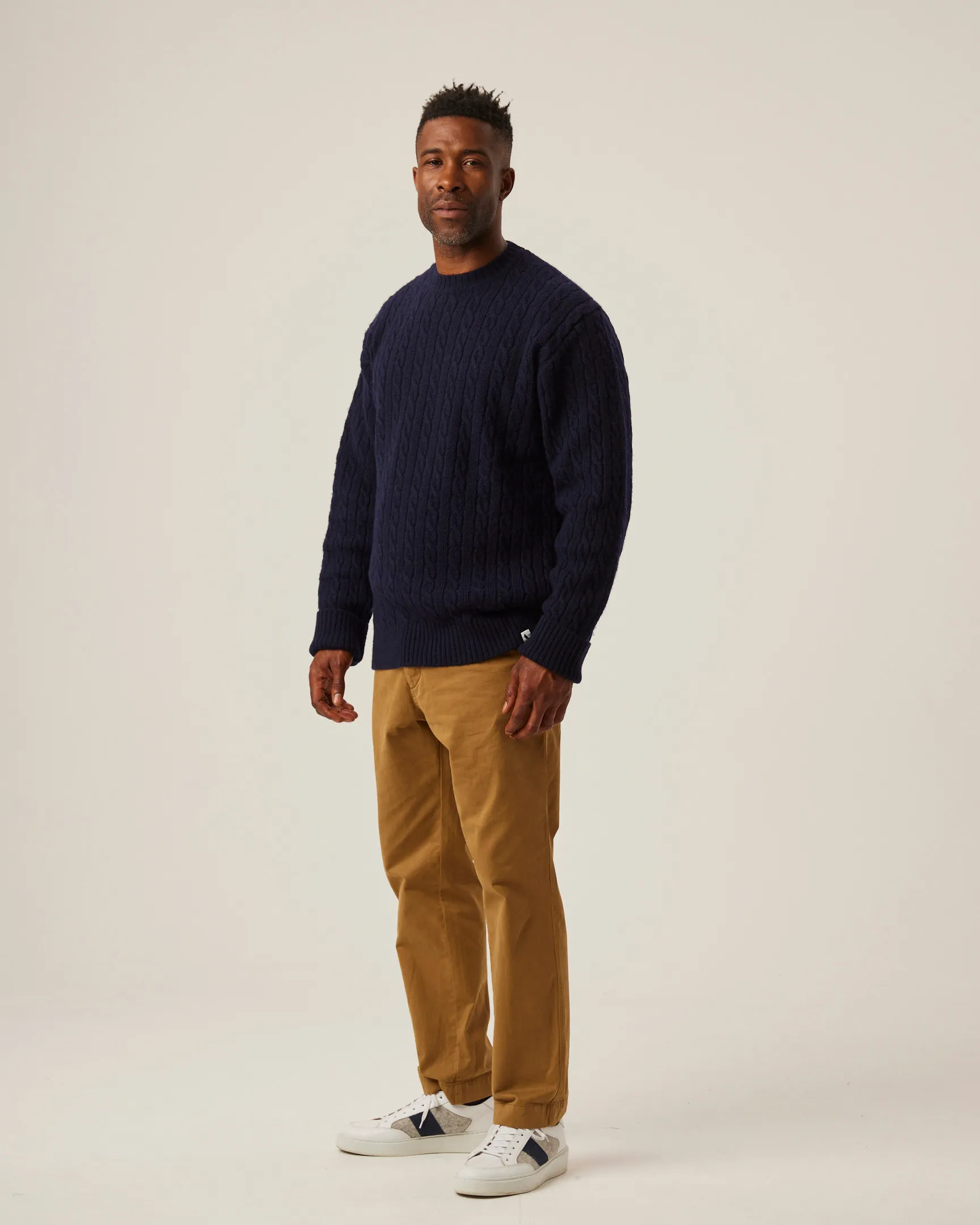 Peregrine Sweater Makers Stitch Cable Crew Jumper Navy