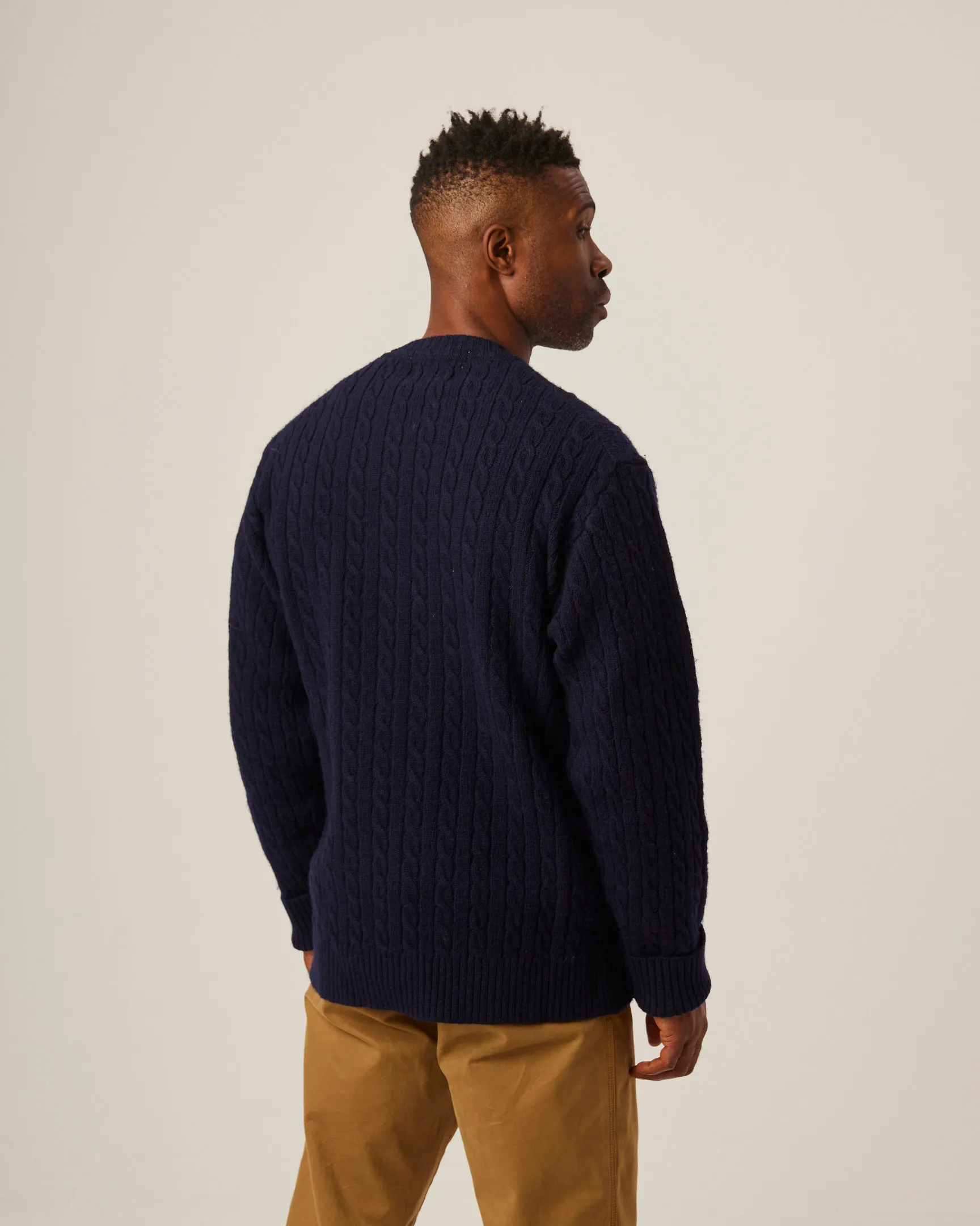 Peregrine Sweater Makers Stitch Cable Crew Jumper Navy