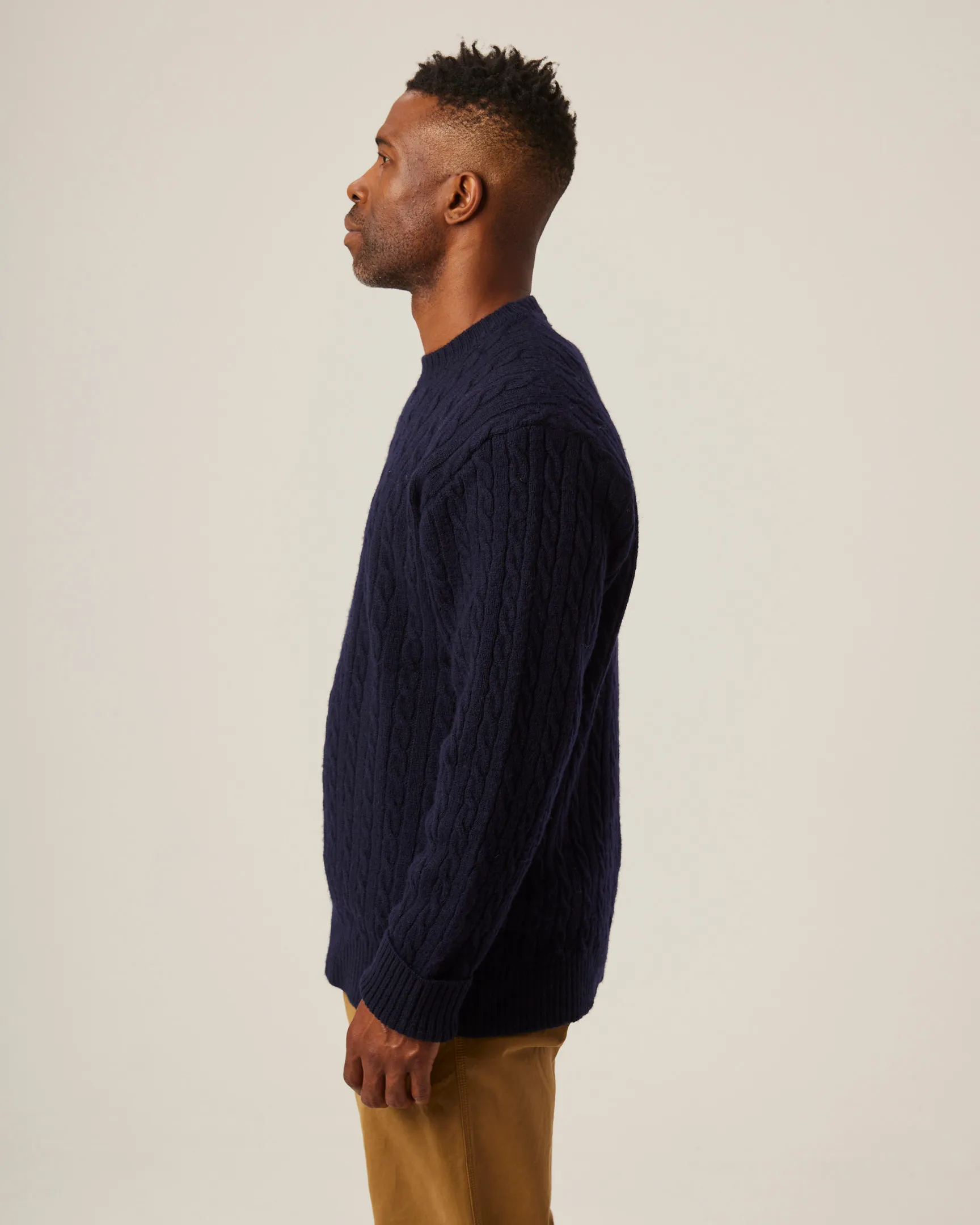 Peregrine Sweater Makers Stitch Cable Crew Jumper Navy