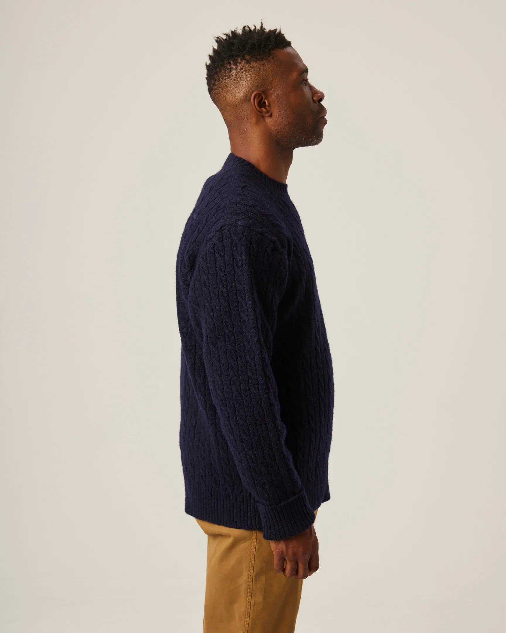 Peregrine Sweater Makers Stitch Cable Crew Jumper Navy