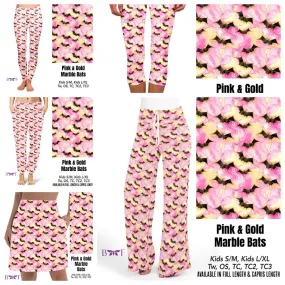 Pink and Gold Marble Bats leggings, capris, and skorts with pockets