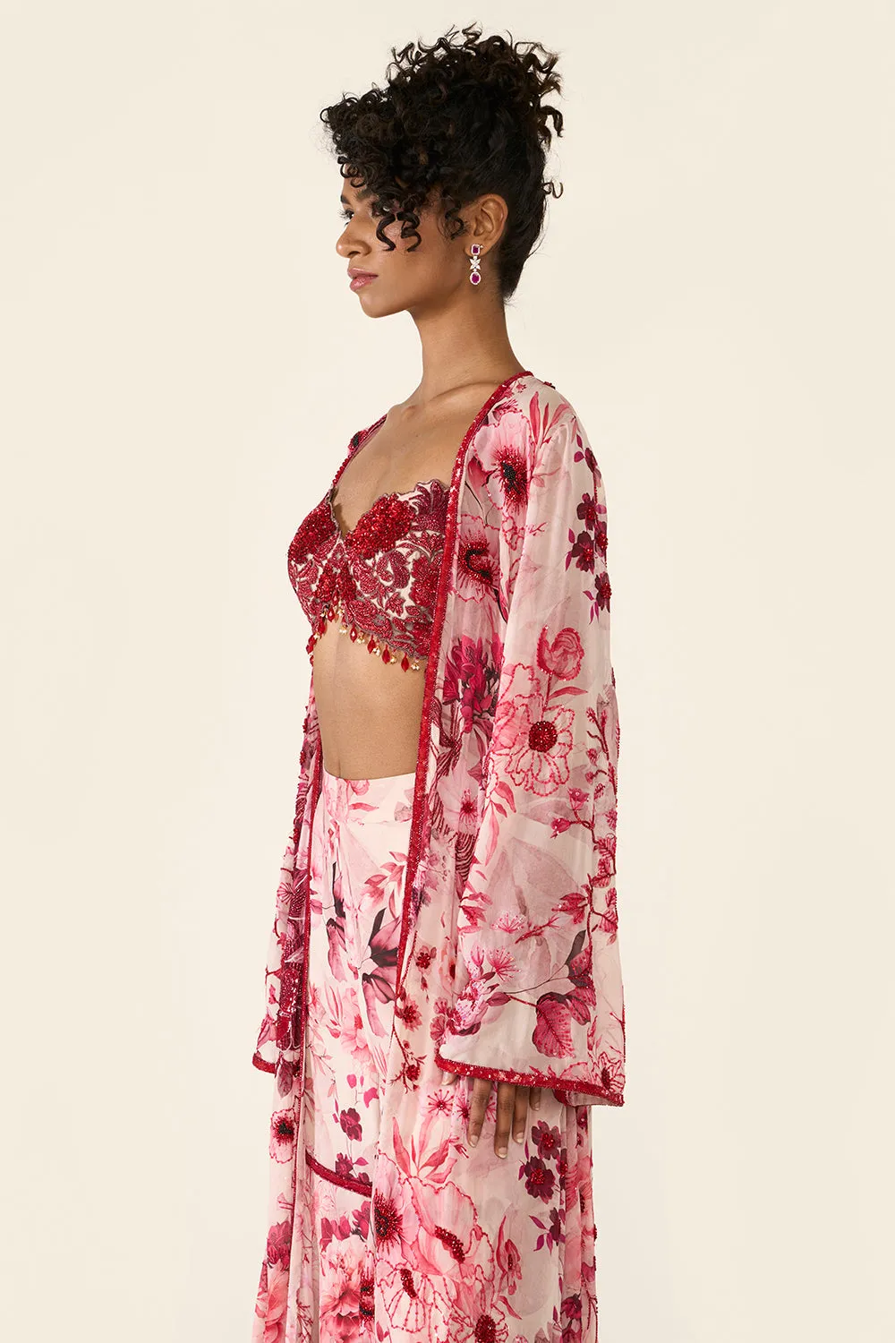 Pink Printed Cape Set