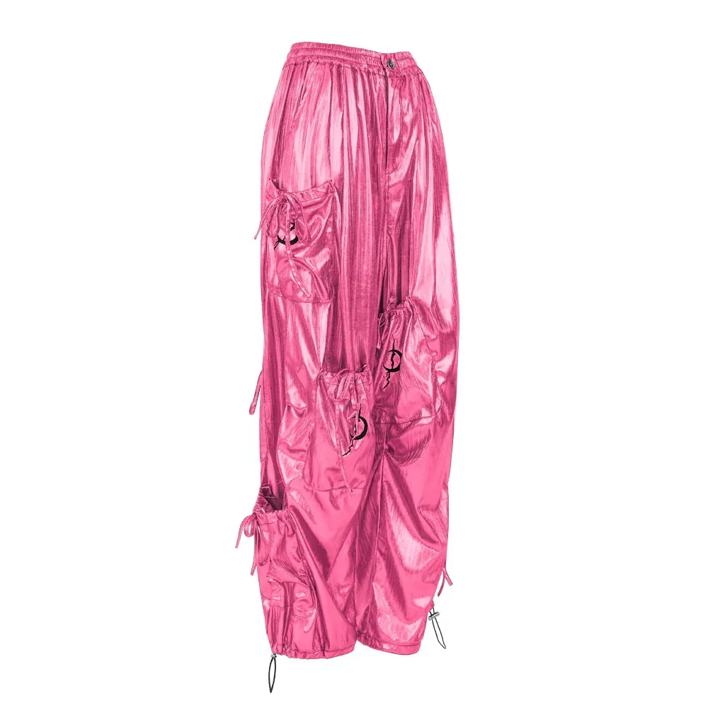 PINKSPINK Metallic Cargo Balloon Pants - Silver/Hot Pink