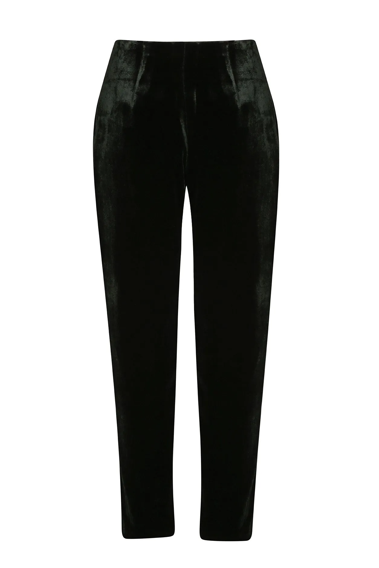 Plain Velvet Narrow Trousers in Dark Green - Phoebe