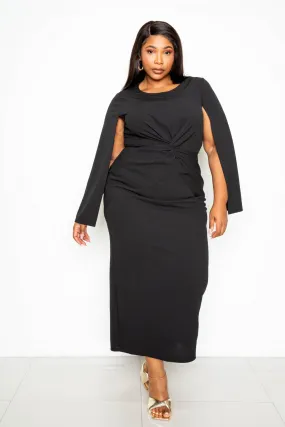 Plus Size Cape Sleeve With Knot Detail Dress