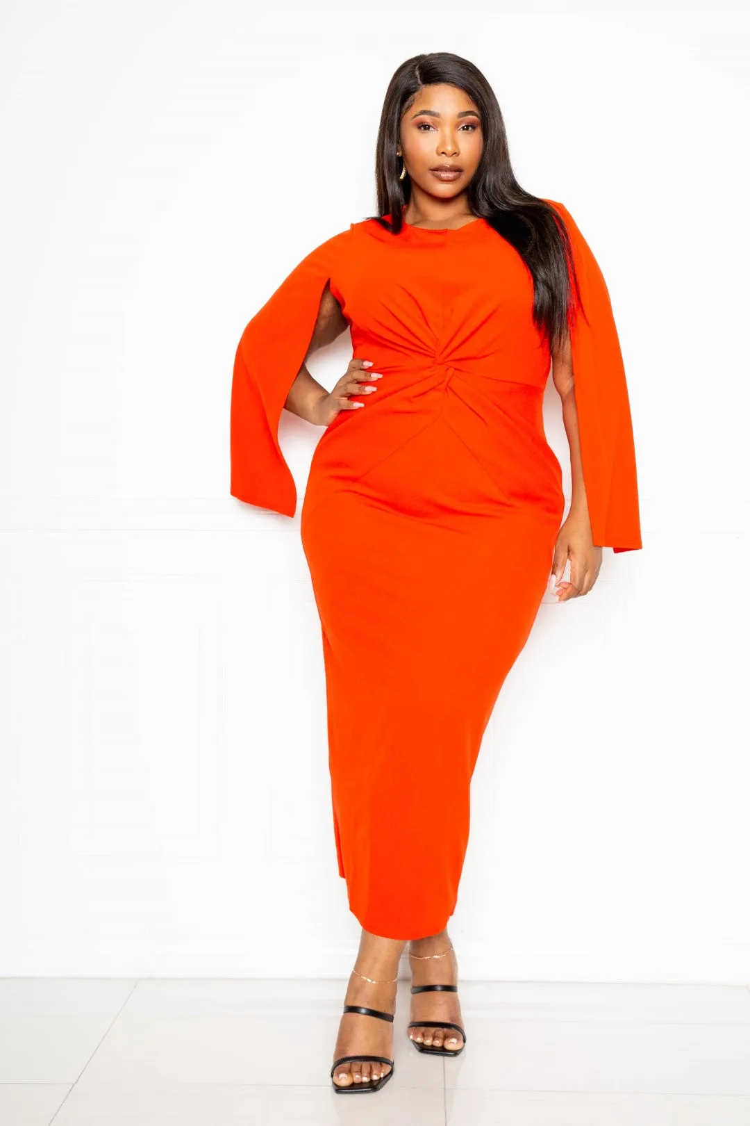 Plus Size Cape Sleeve With Knot Detail Dress