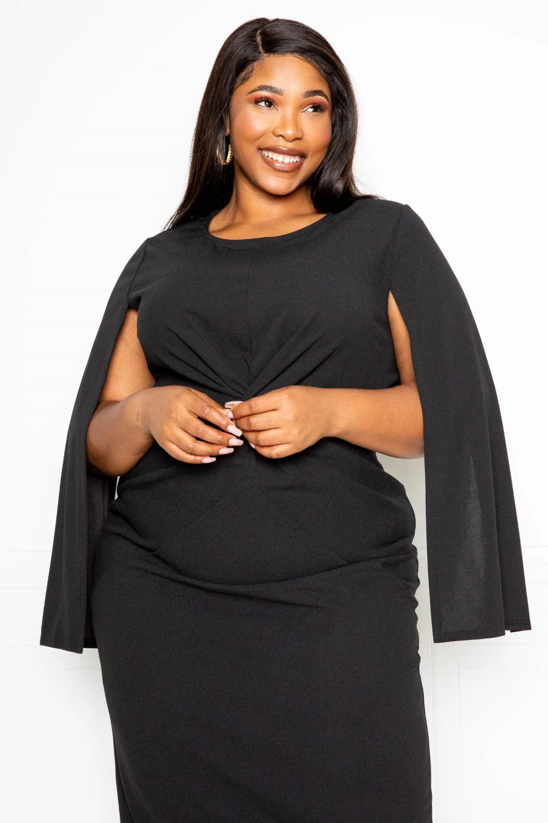 Plus Size Cape Sleeve With Knot Detail Dress