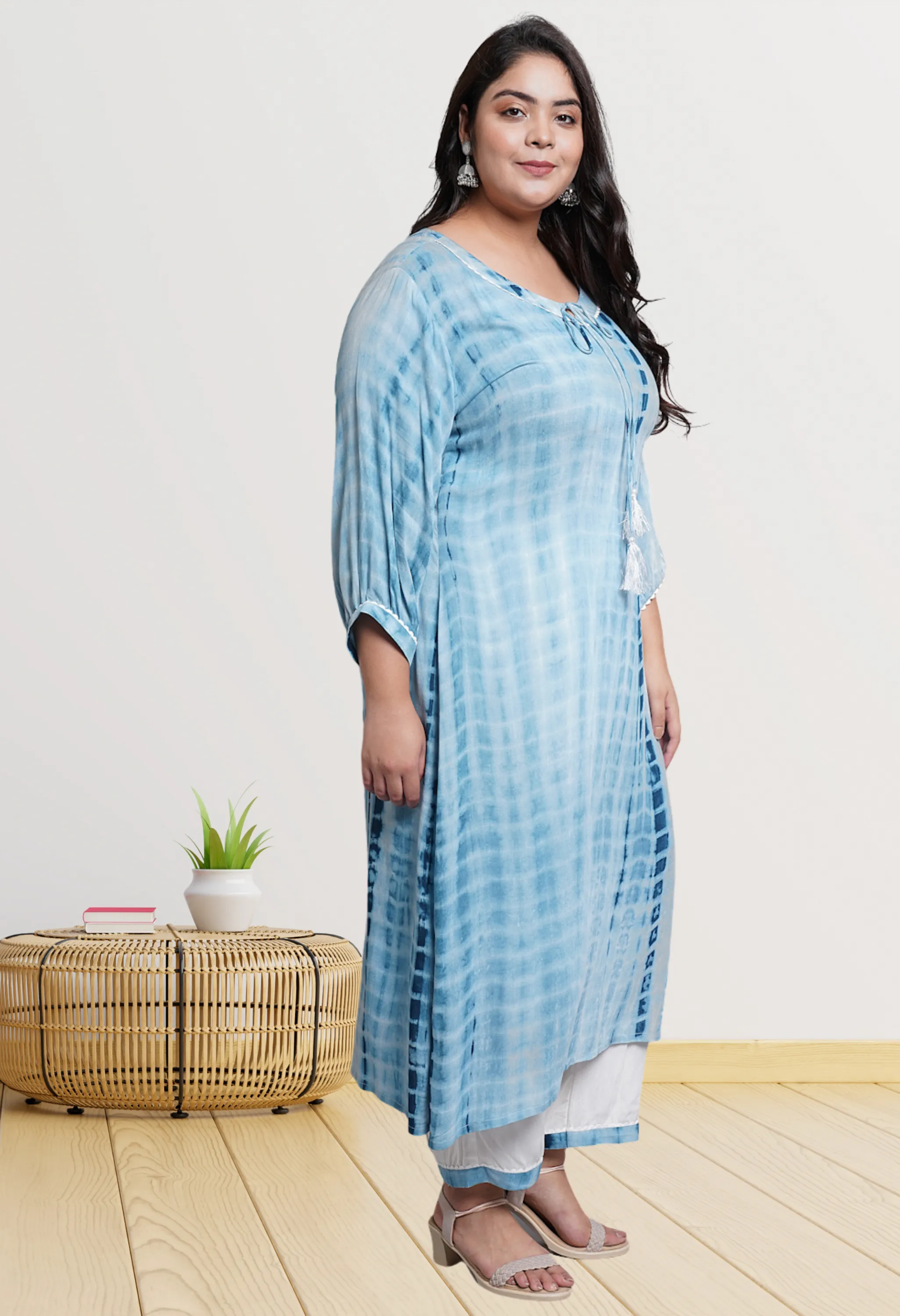 Plus Size Plus Size Blue Tie Dye Kurta Pant Set