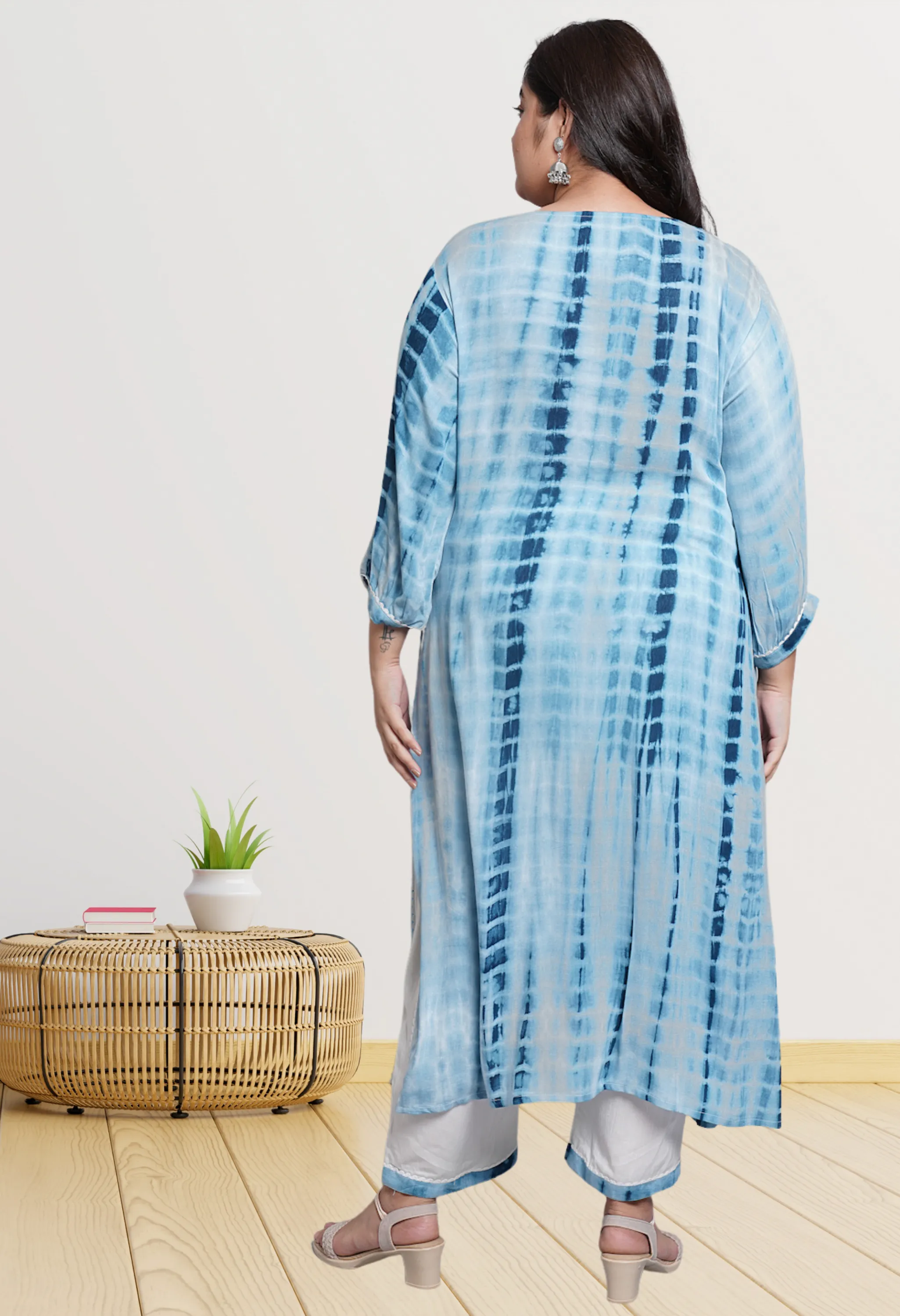 Plus Size Plus Size Blue Tie Dye Kurta Pant Set