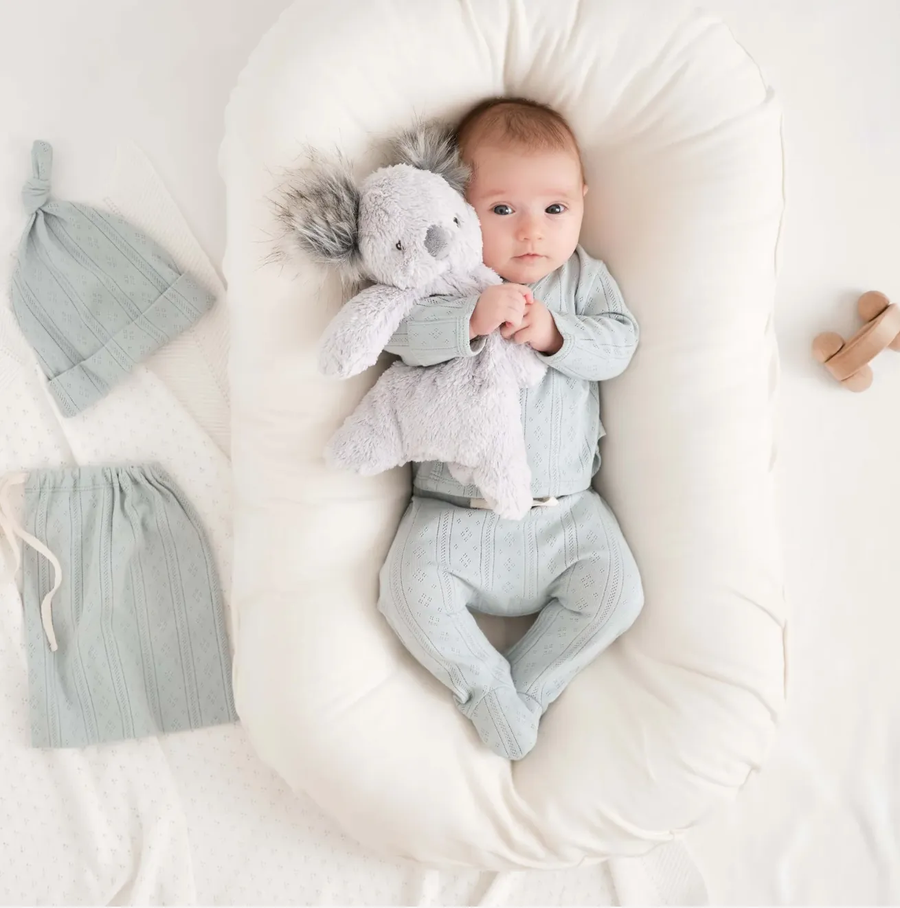 Pointelle Layette Newborn Set in Pale Blue