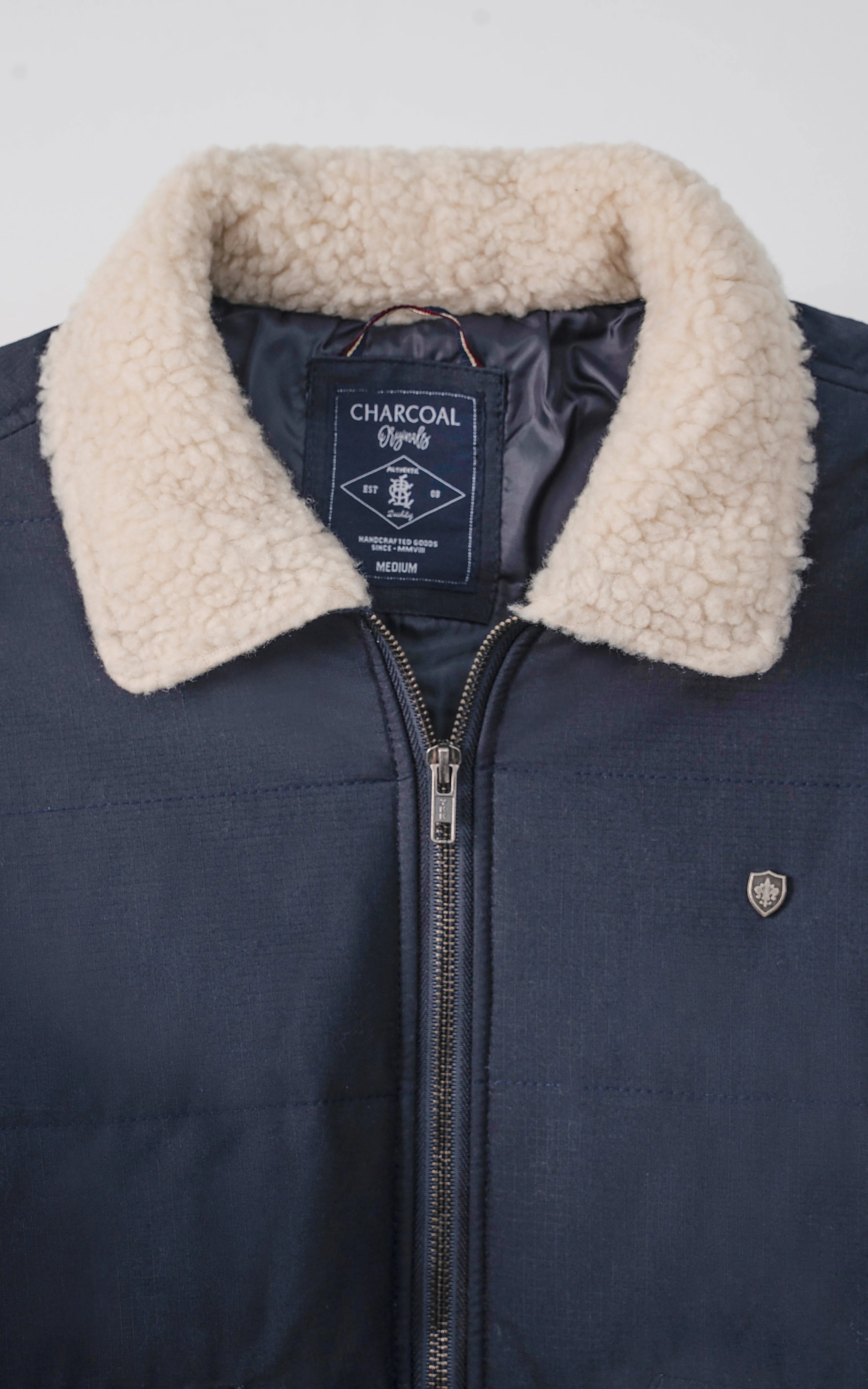 QUILTED FUR COLLAR JACKET NAVY