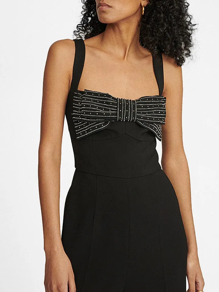 Rachel Embellished Bow Jumpsuit in Black