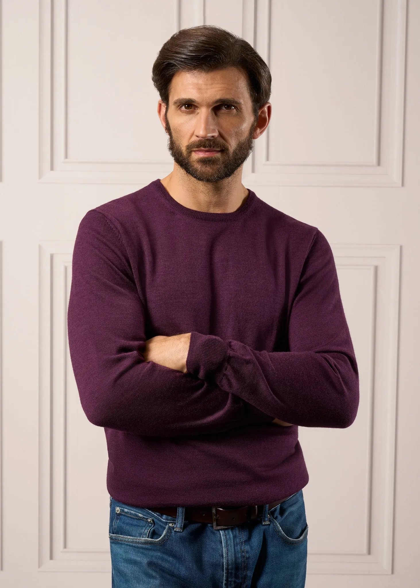 Radstone Men's Merino Wool Jumper in Black Grape - Regular Fit