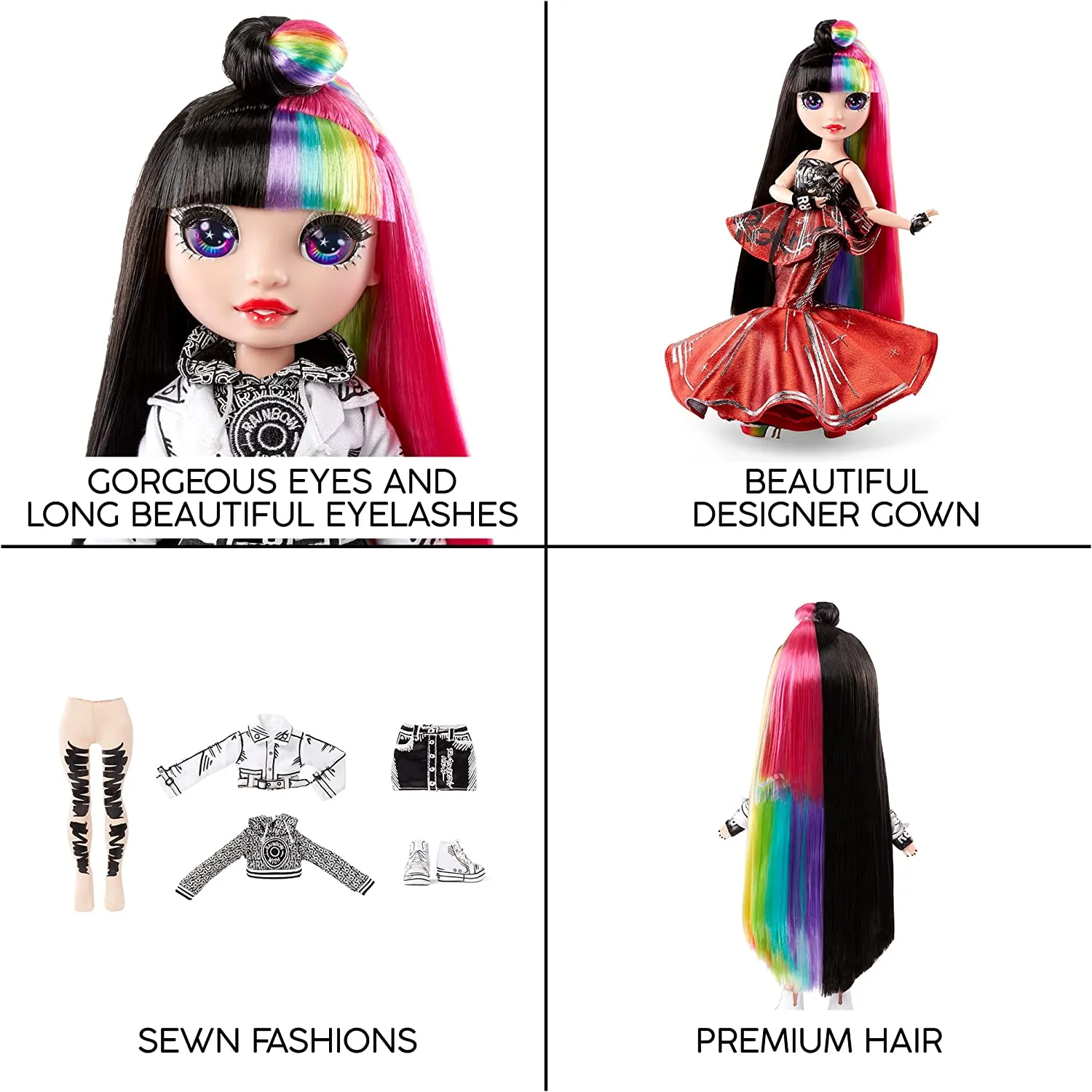 Rainbow High 2021 Jett Dawson Collector Fashion Doll with Black and Rainbow Hair, 2 Designer Outfits to Mix & Match Accessories