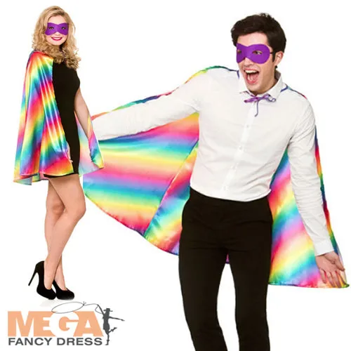 Rainbow Superhero Cape & Mask Colorful Costume Accessory