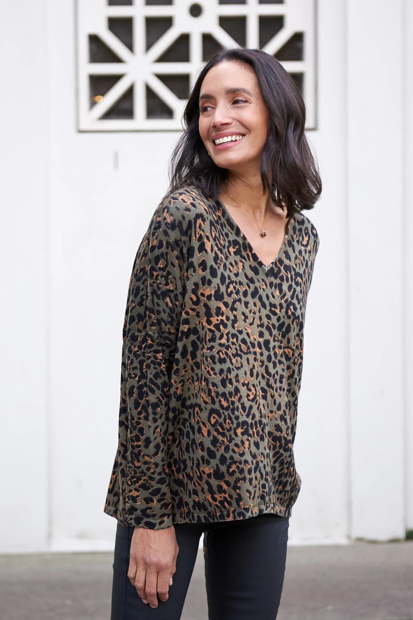 Rana Animal Print Jumper Olive