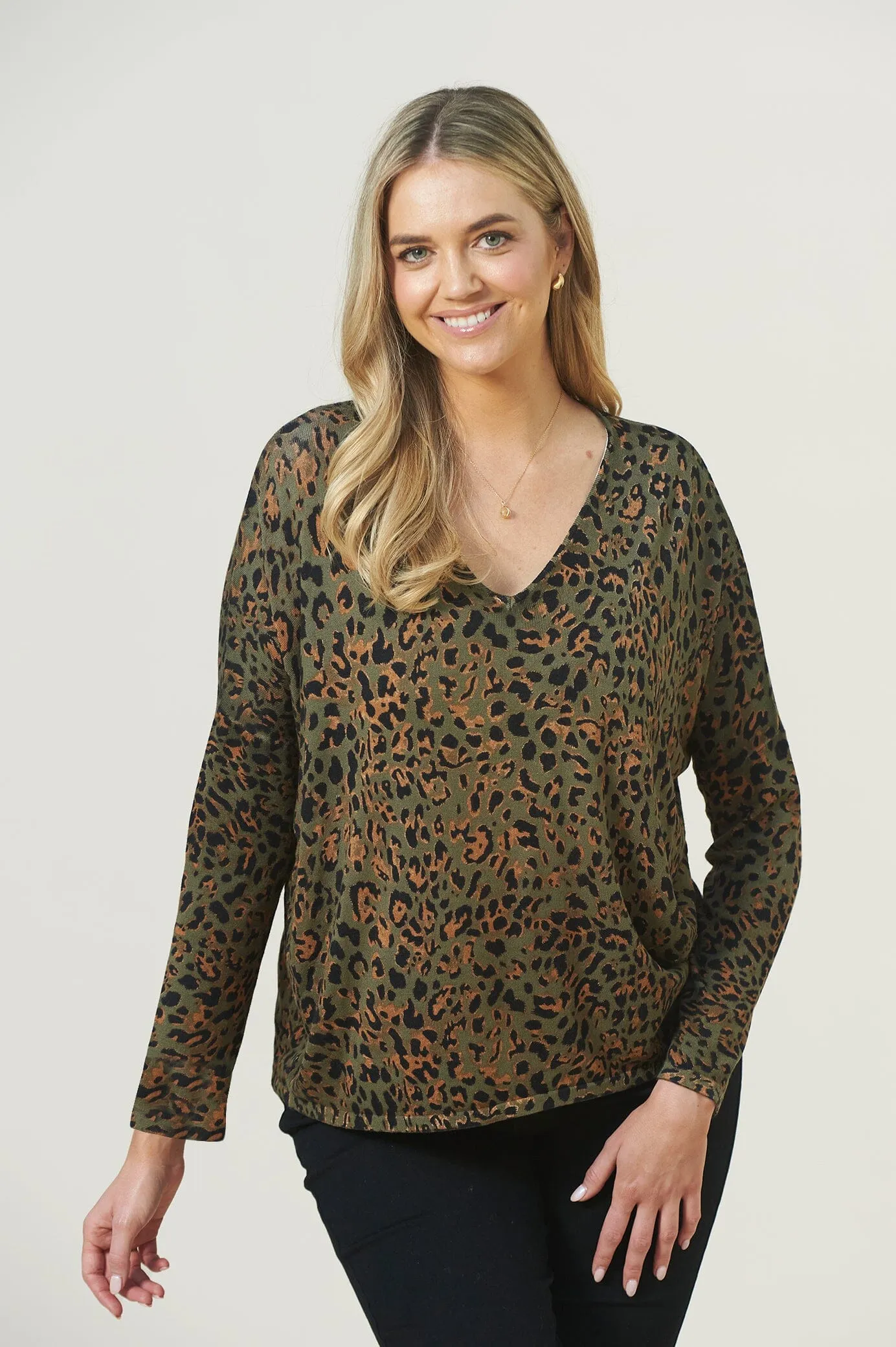 Rana Animal Print Jumper Olive