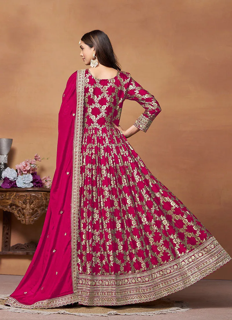 Rani Pink Embroidery Anarkali Suit For Wedding