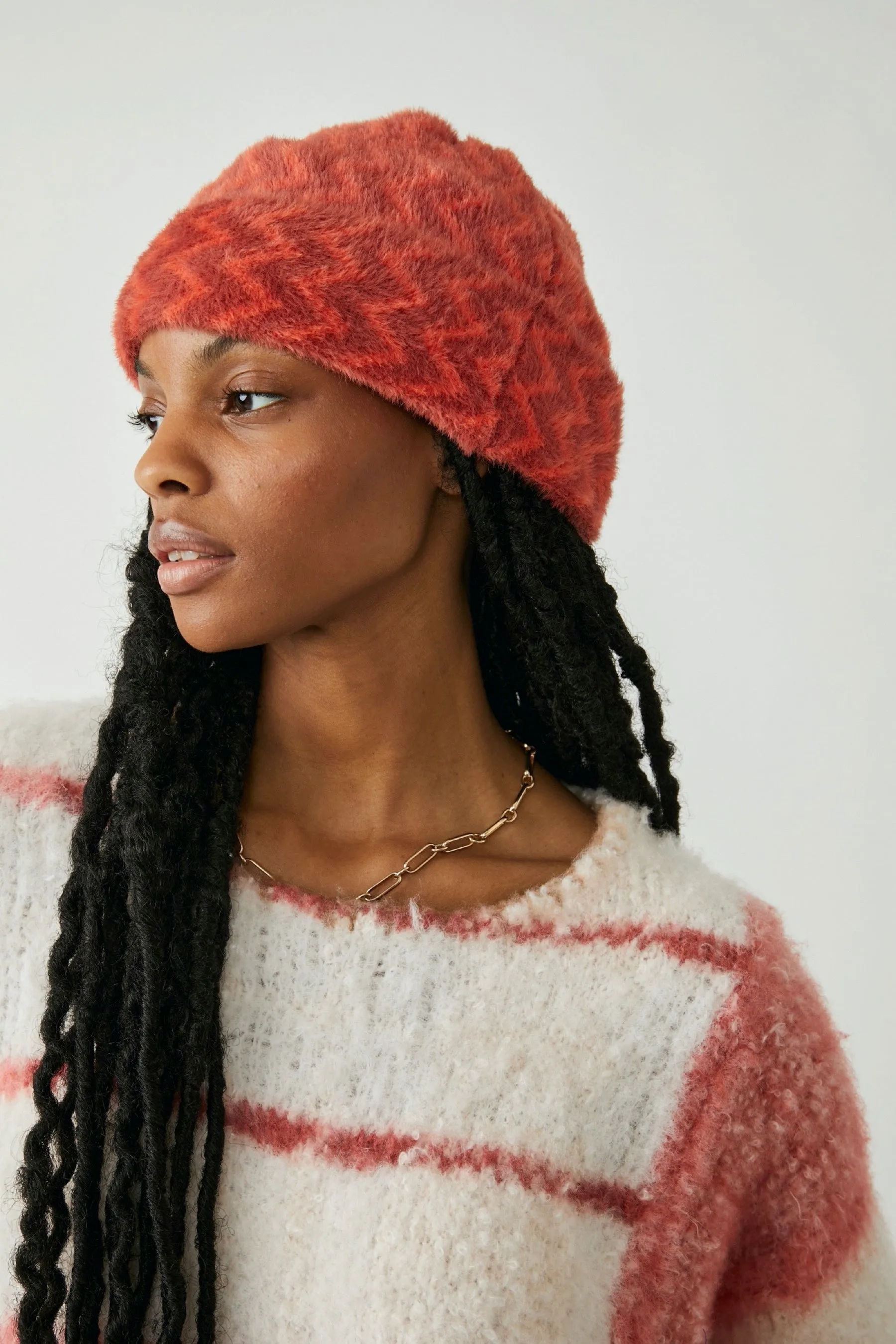 Raspberry Ziggy Fuzzy Beanie