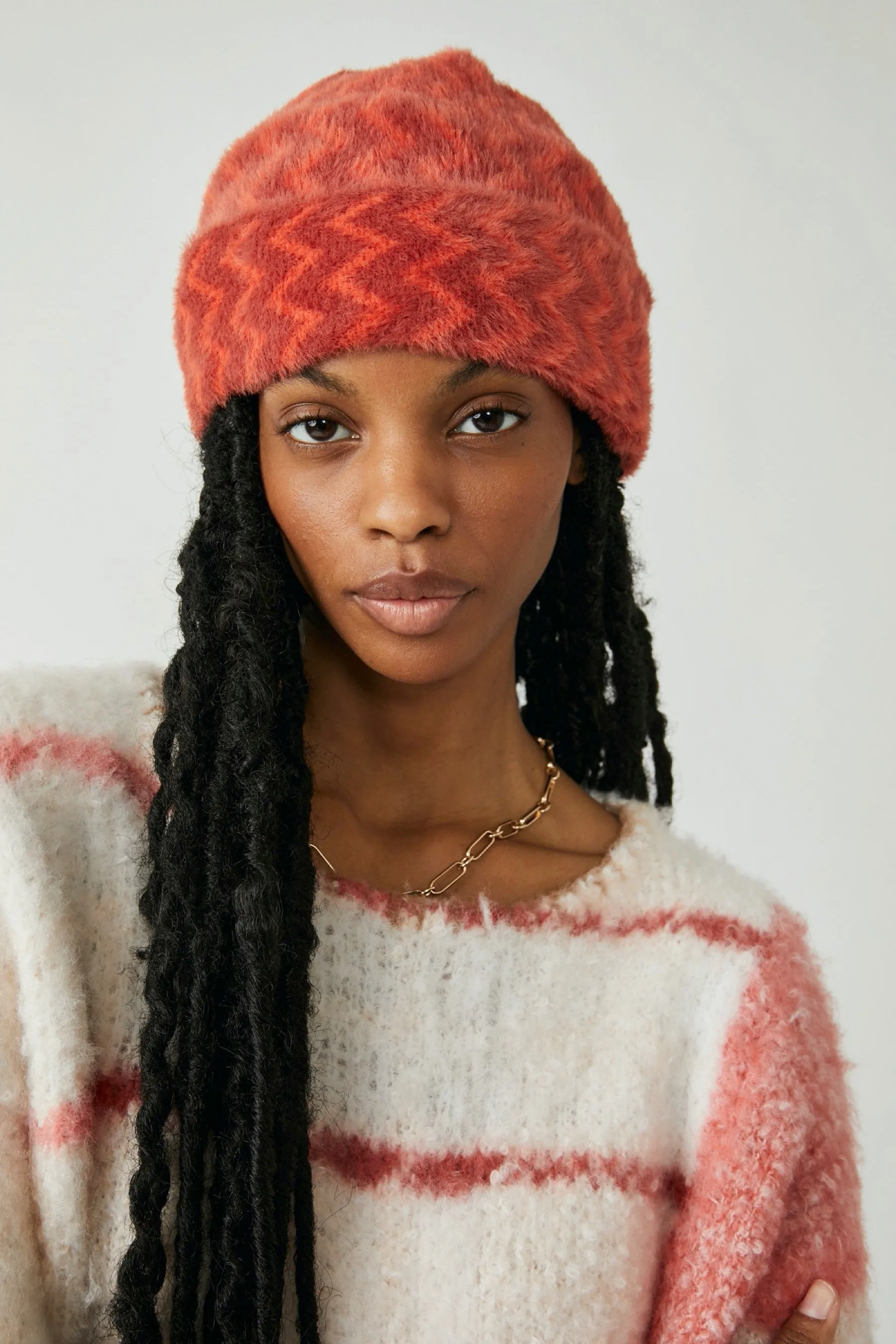 Raspberry Ziggy Fuzzy Beanie