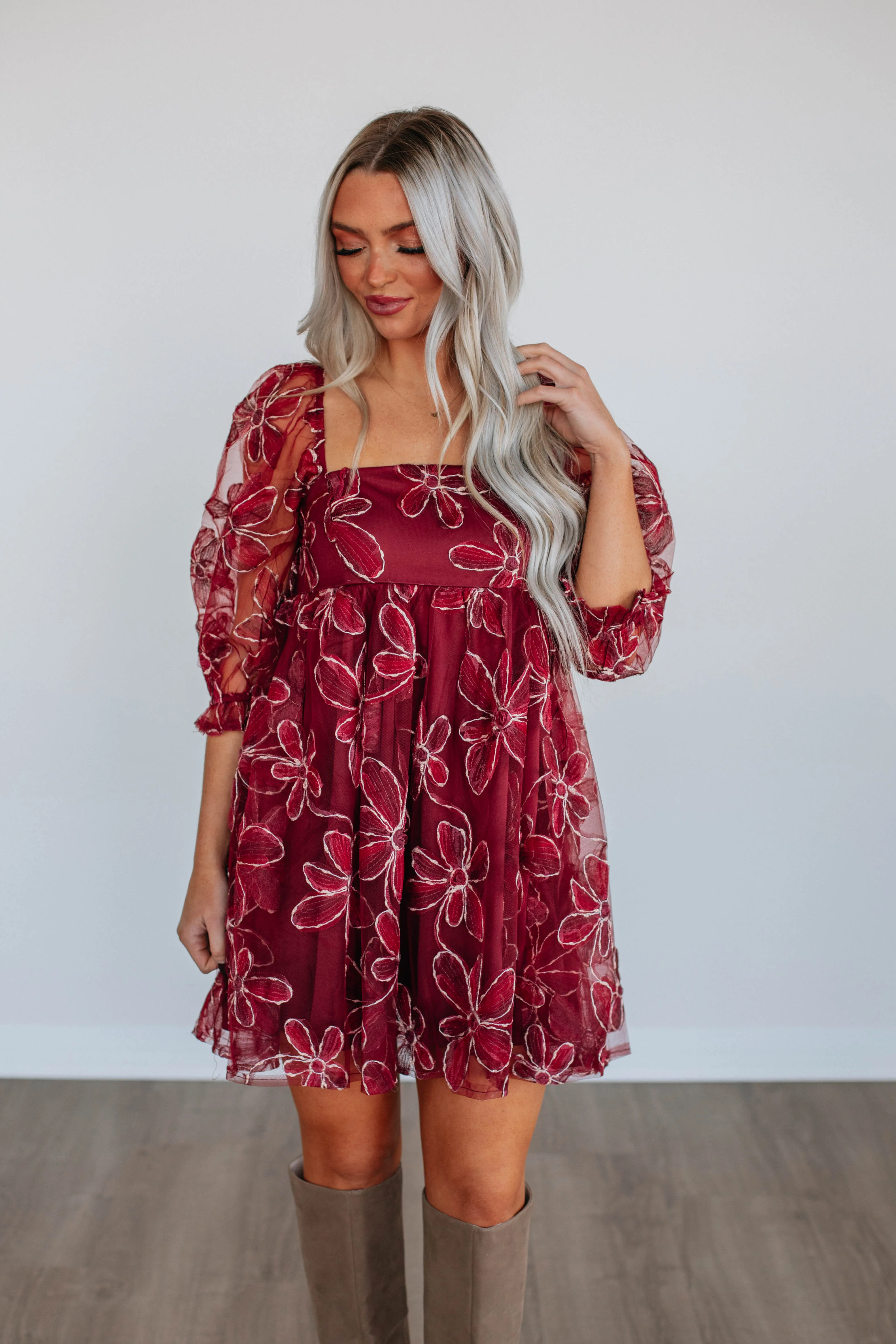 Raya Babydoll Dress - Wine