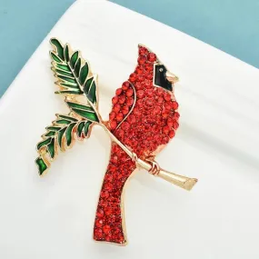 Red Bird Rhinestone Brooch