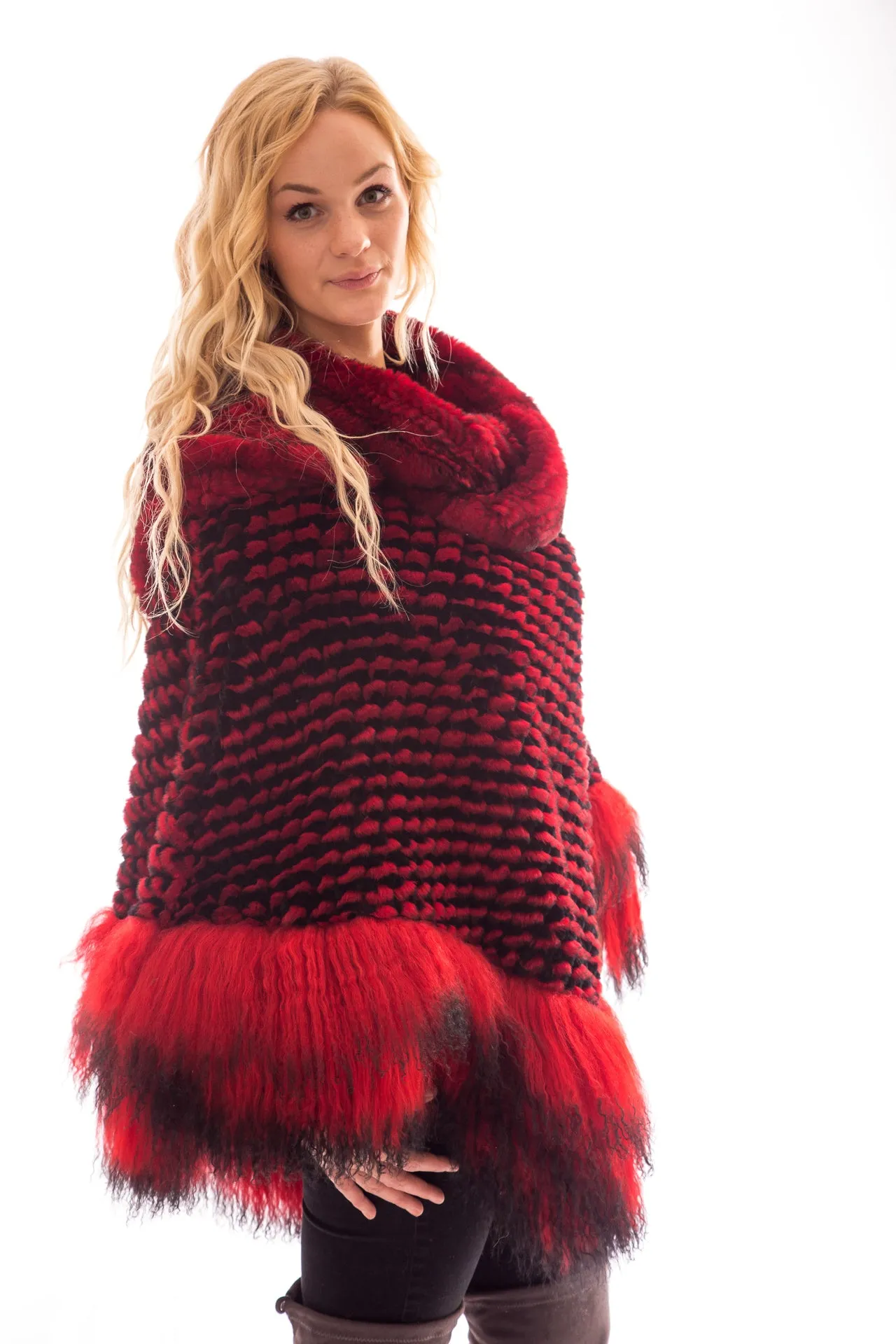 Red Rex Cape with Tibet Lamb Trim