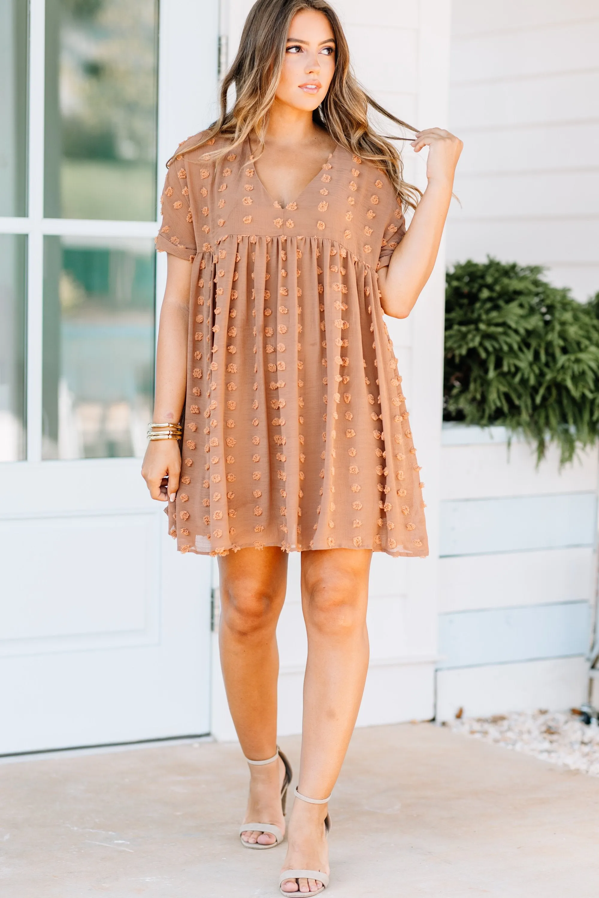 Remember The Days Butterscotch Brown Babydoll Dress