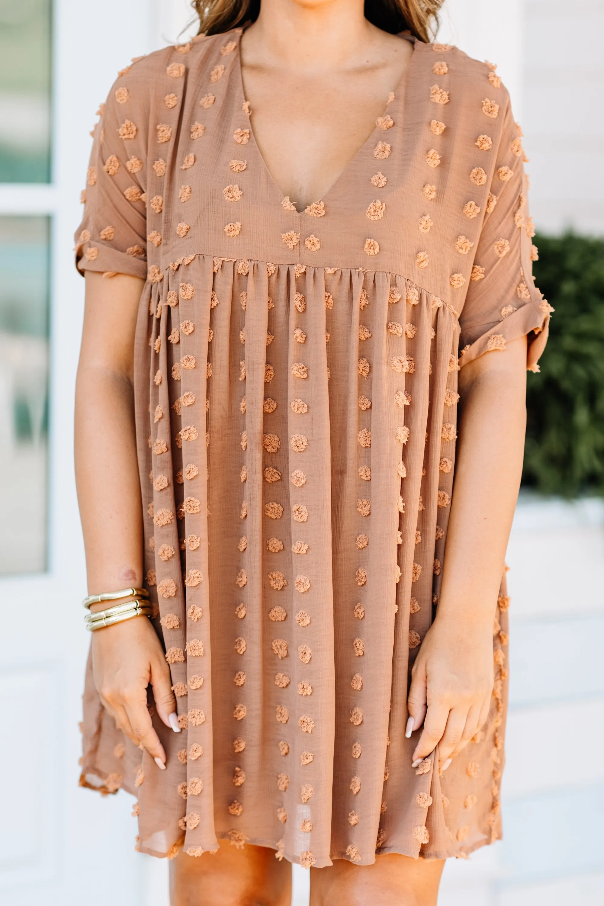 Remember The Days Butterscotch Brown Babydoll Dress