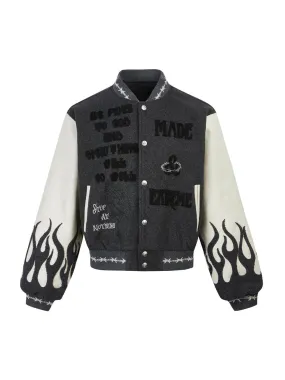 Retro Heavy Embroidery Devil Bomber Jacket