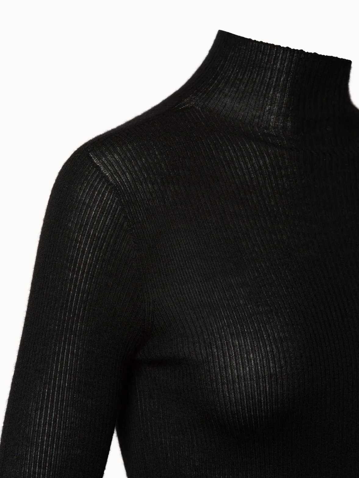 Ribbed Cashmere Silk Mock Neck Pullover