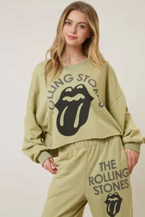 Rolling Stones Graphic Print Joggers: OLIVE / L