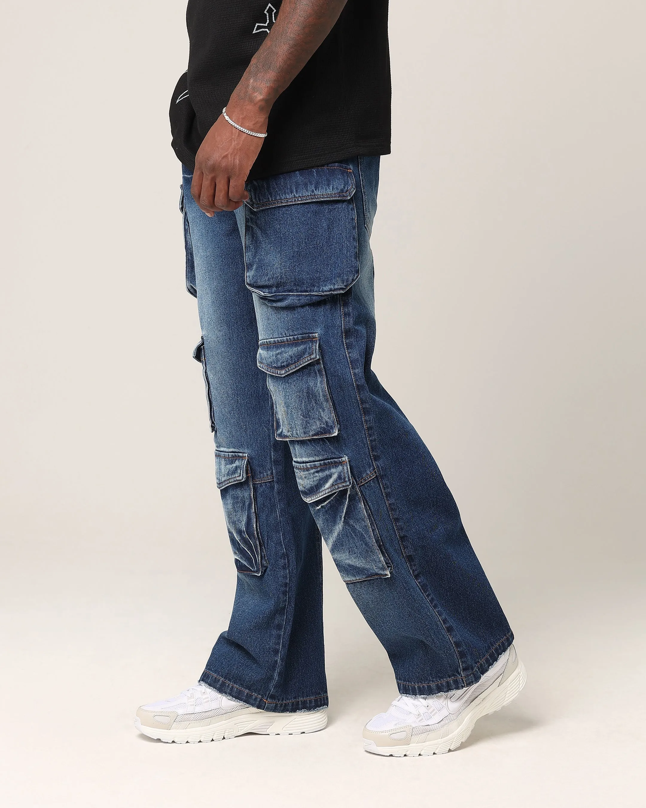 Saint Morta Baggy Cargo Pants Dark Blue Denim