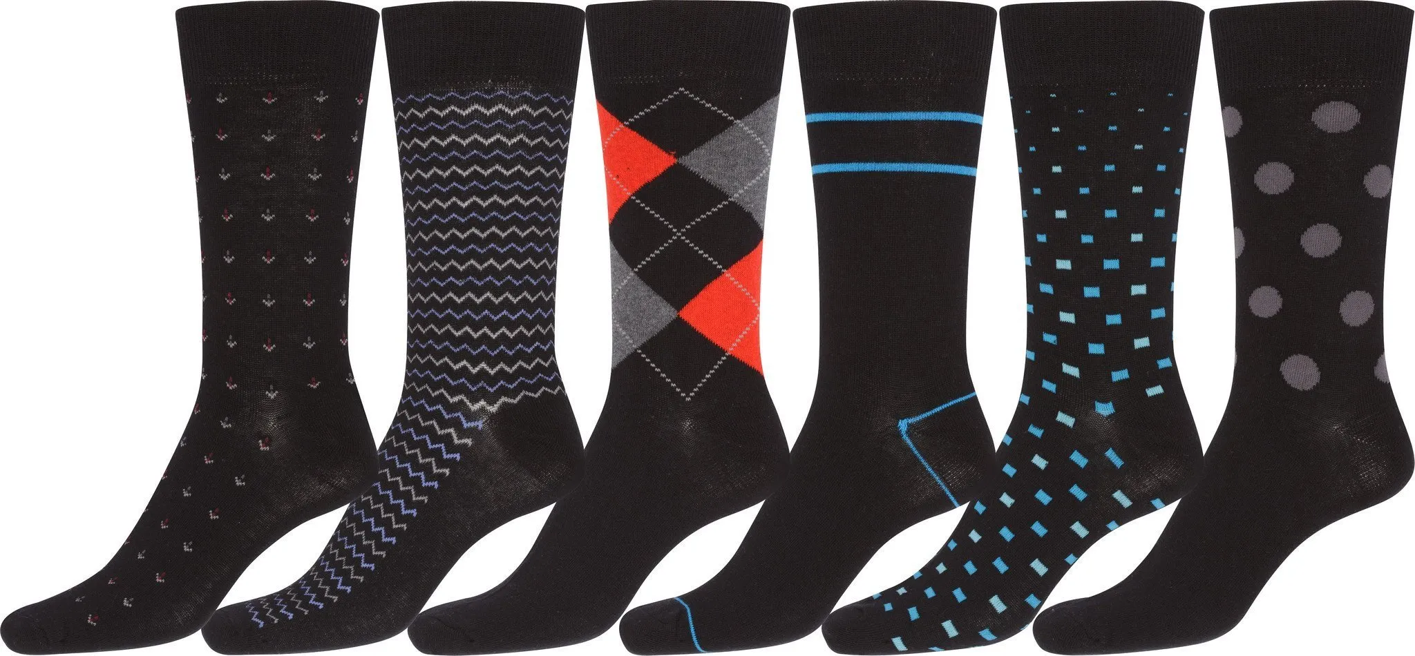 Sakkas Mens Cotton Blend Pattern And Ribbed Dress Socks Value 6-Pack