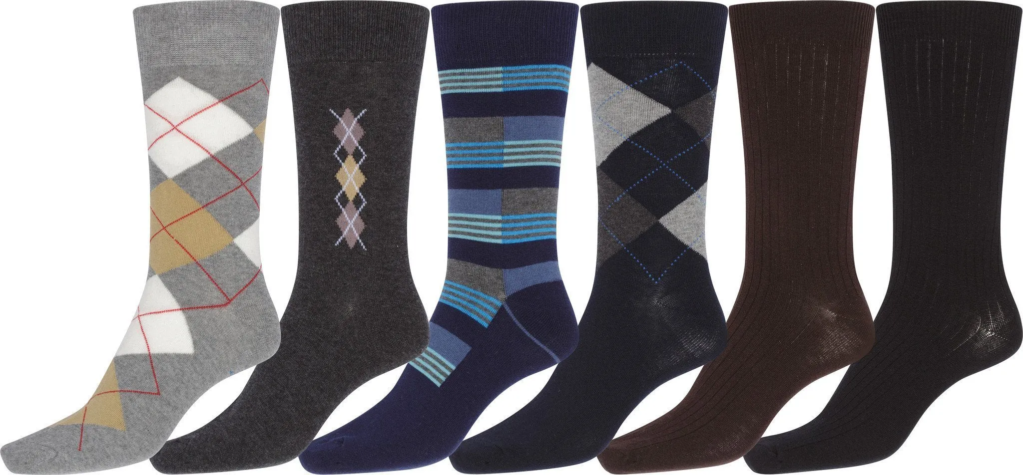 Sakkas Mens Cotton Blend Pattern And Ribbed Dress Socks Value 6-Pack