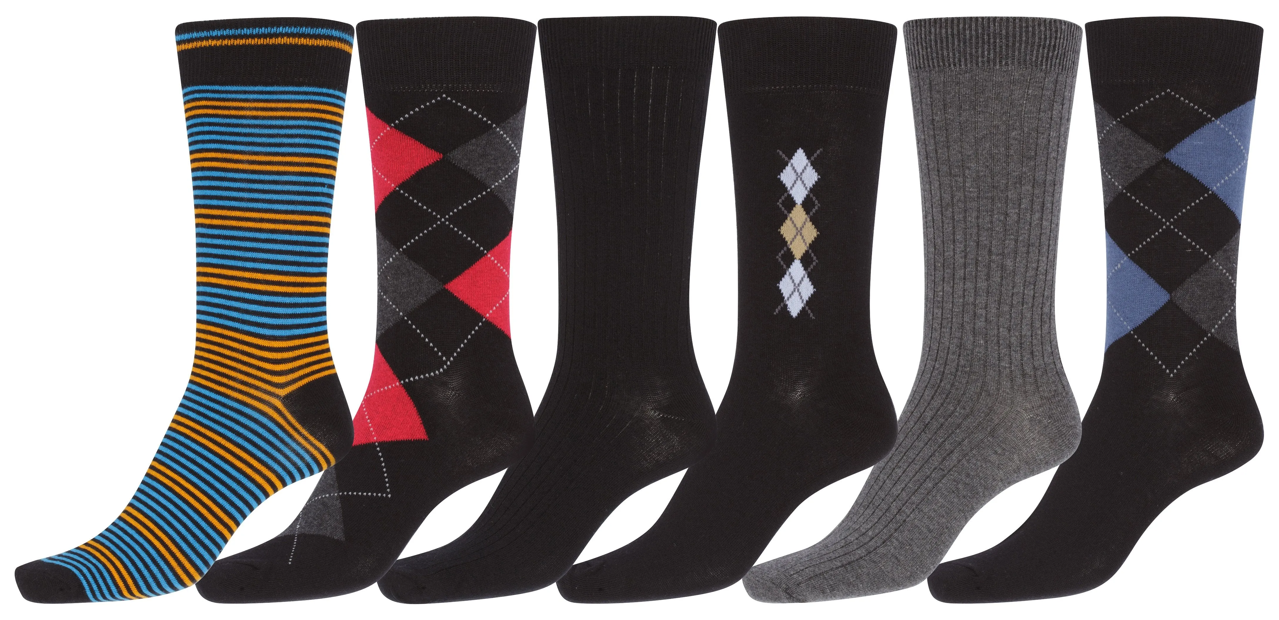 Sakkas Mens Cotton Blend Pattern And Ribbed Dress Socks Value 6-Pack