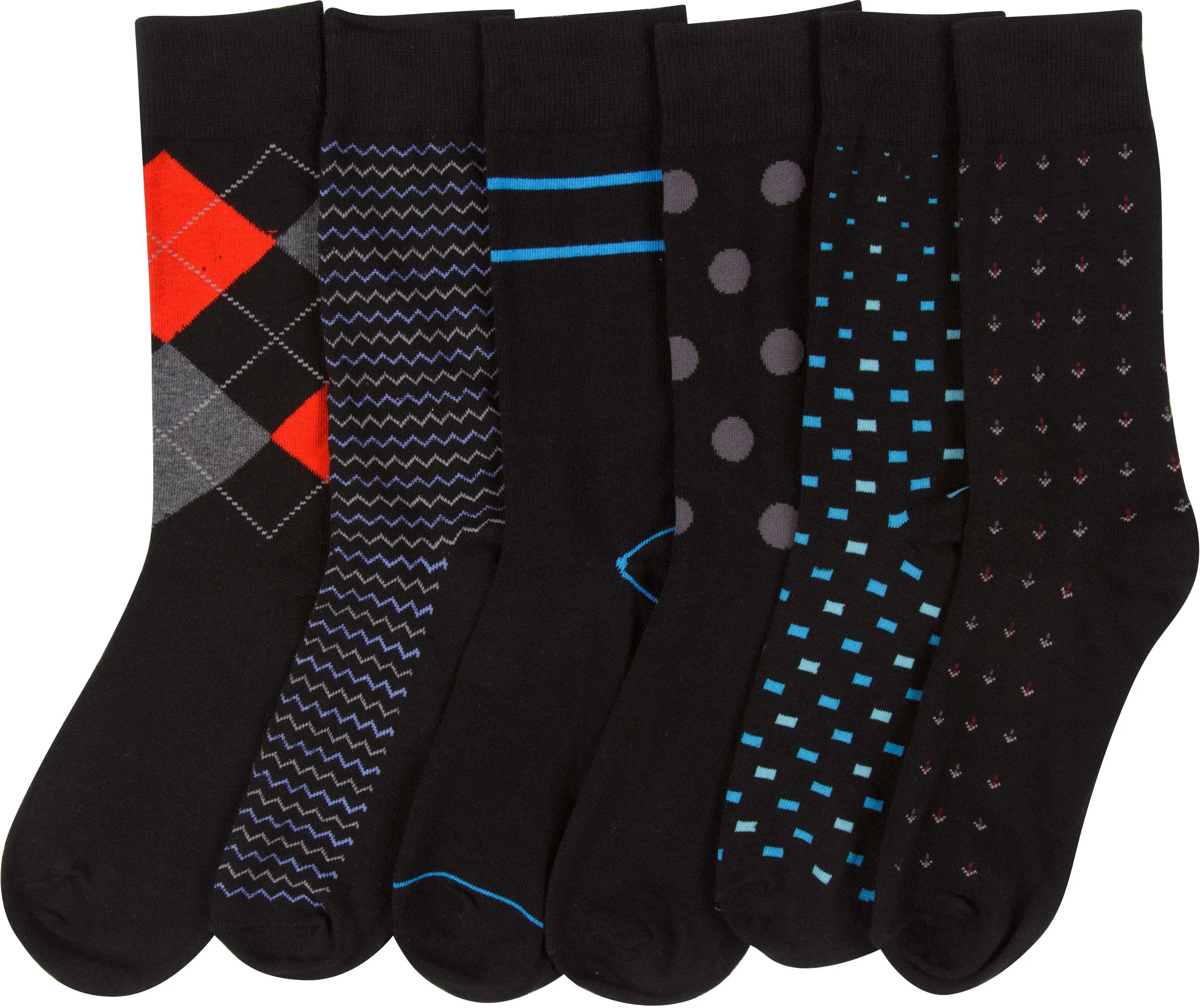 Sakkas Mens Cotton Blend Pattern And Ribbed Dress Socks Value 6-Pack