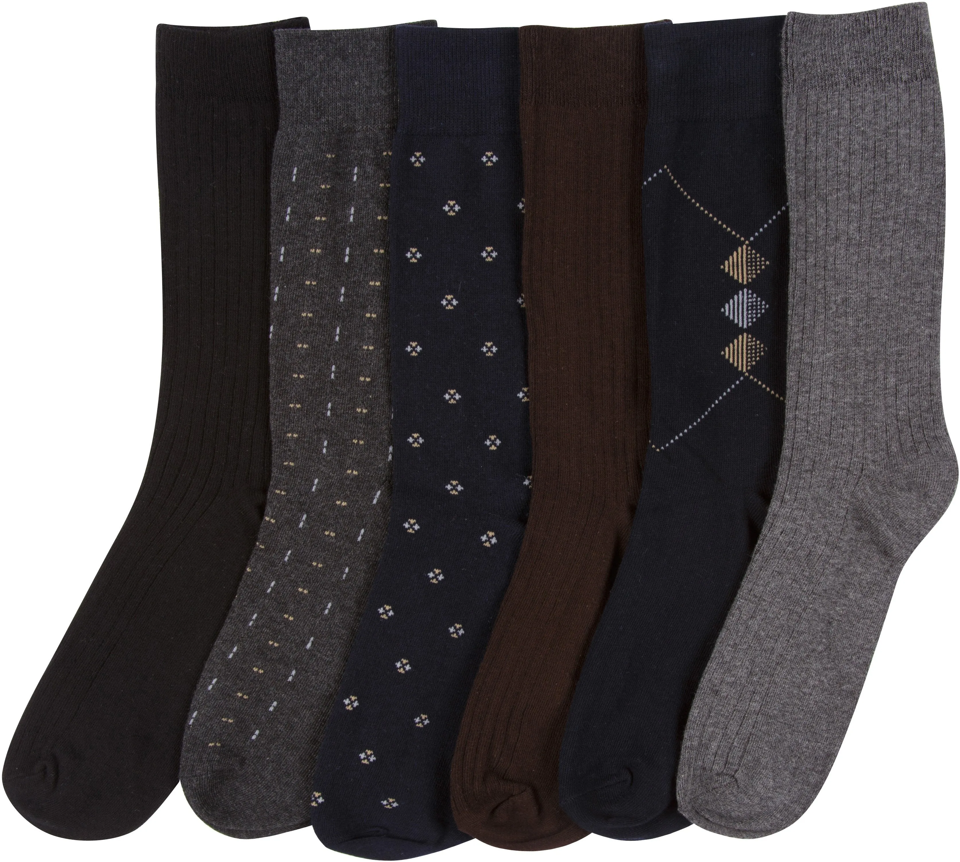 Sakkas Mens Cotton Blend Pattern And Ribbed Dress Socks Value 6-Pack