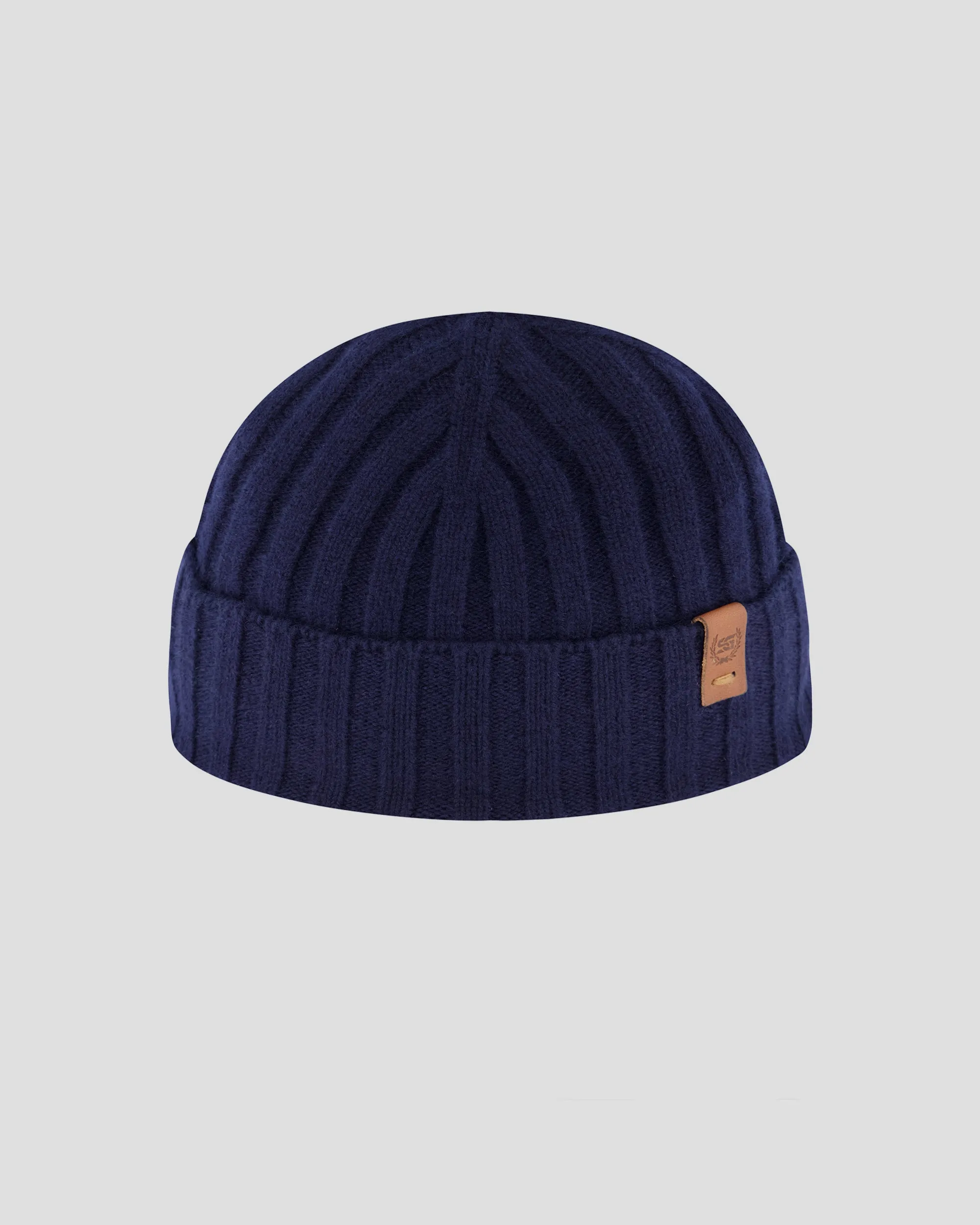 SG Cashmere   Merino Fisherman Beanie - Navy